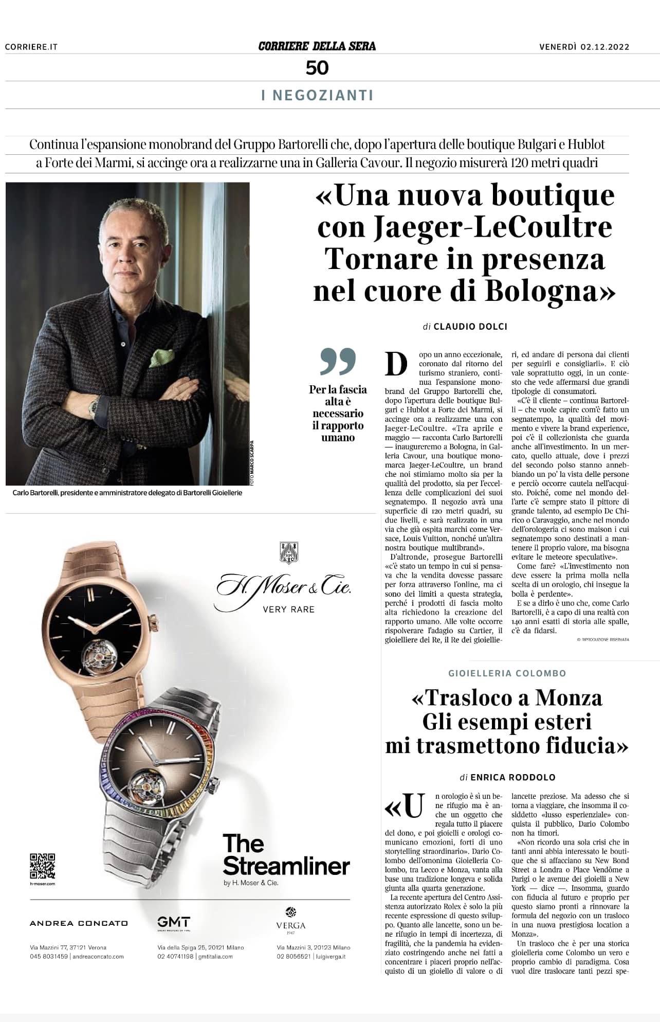 CORRIERE DELLA SERA - DORSO OROLOGI DICEMBRE 2022