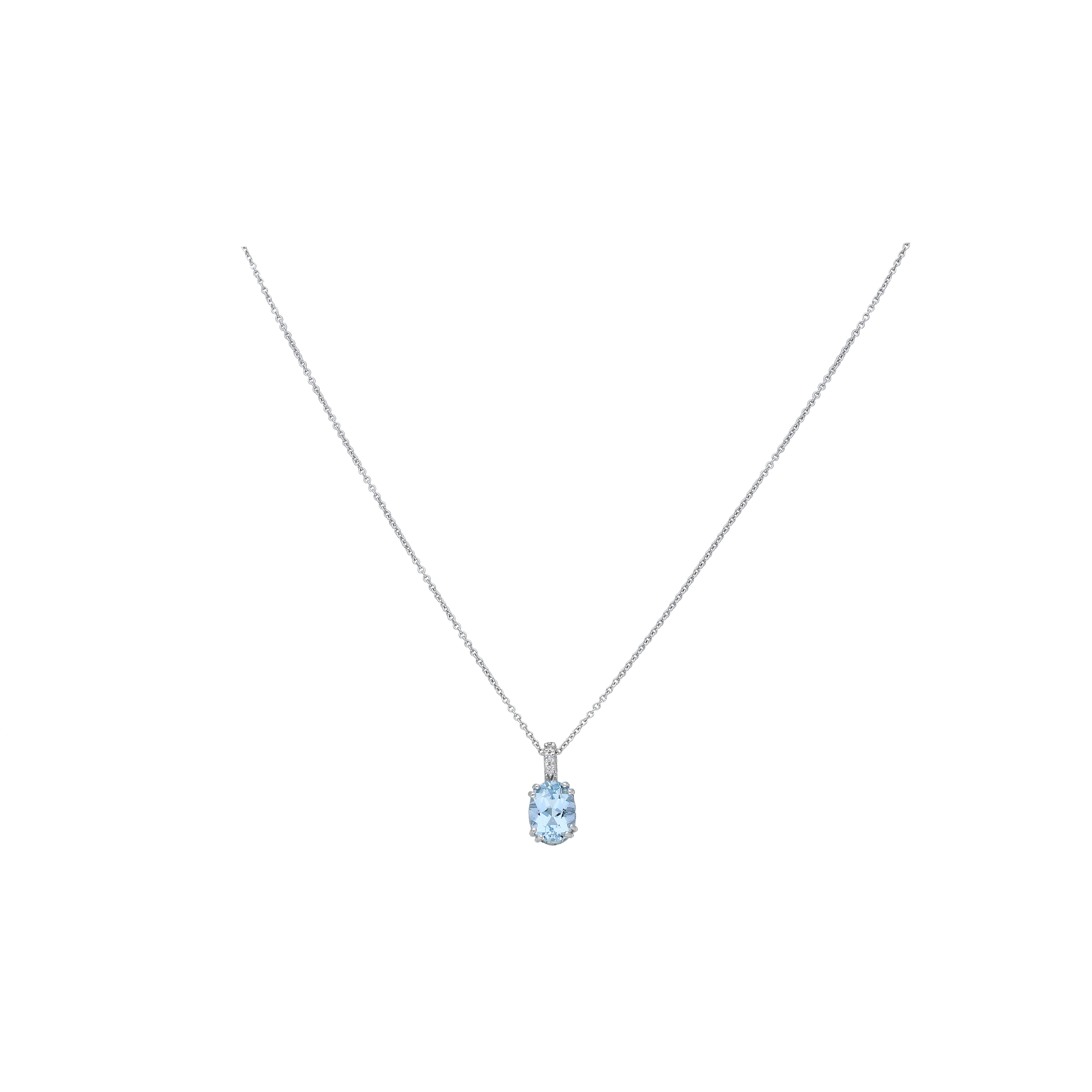 Collana oro bianco ciondolo acquamarina ovale diamanti bianchi