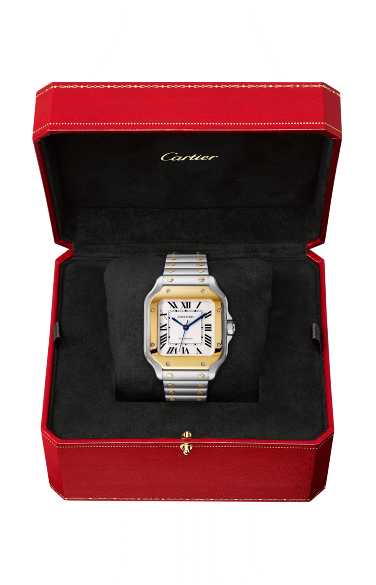 SANTOS DE CARTIER MODELLO MEDIO, AUTOMATICO, ORO GIALLO E ACCIAIO, CINTURINI INTERCAMBIABILI IN METALLO E PELLE - W2SA0016