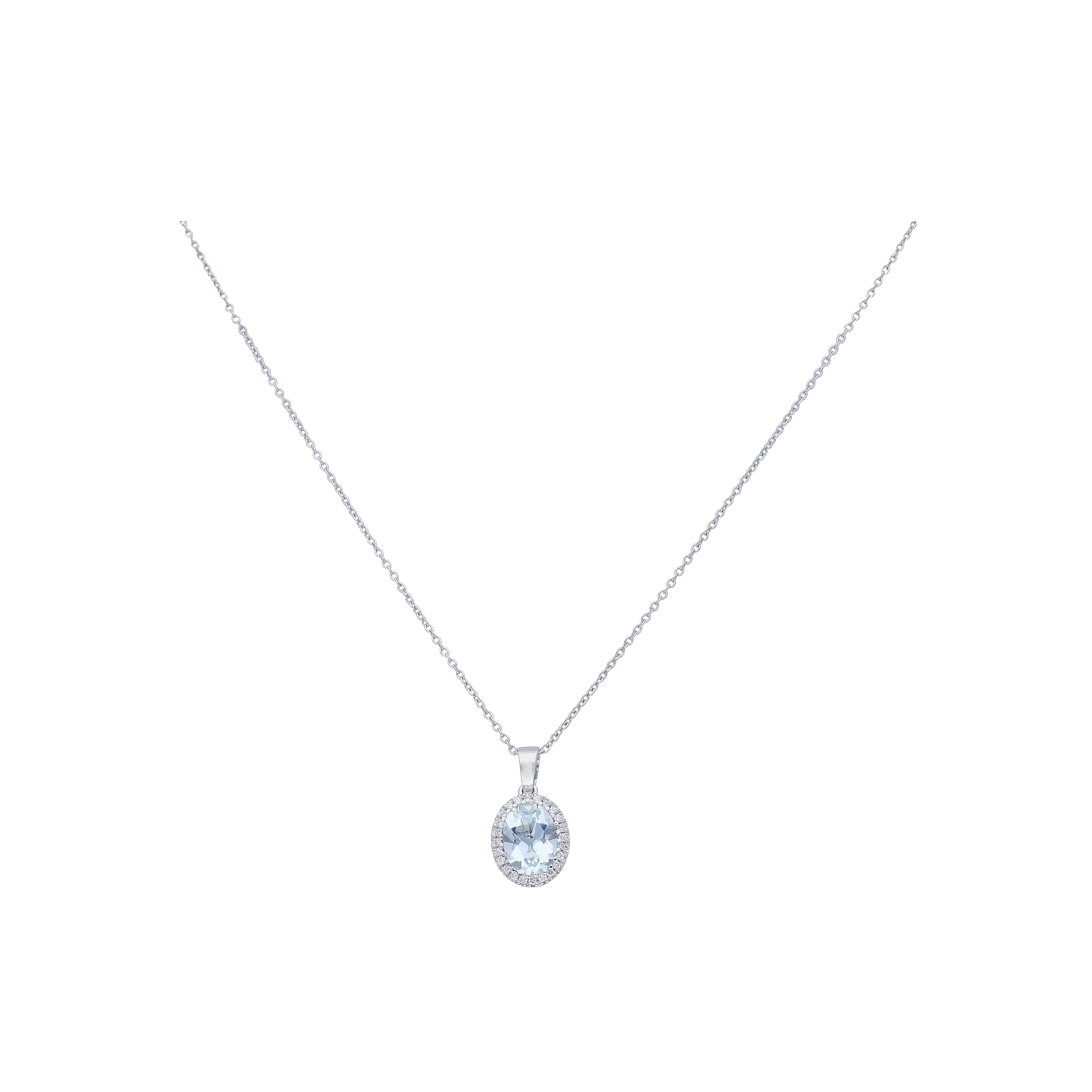 COLLANA IN ORO BIANCO CON PENDENTE ACQUAMARINA E DIAMANTI - 54573223