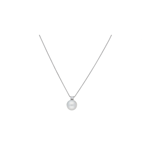 Collana in oro bianco pendente perla e diamante - 218