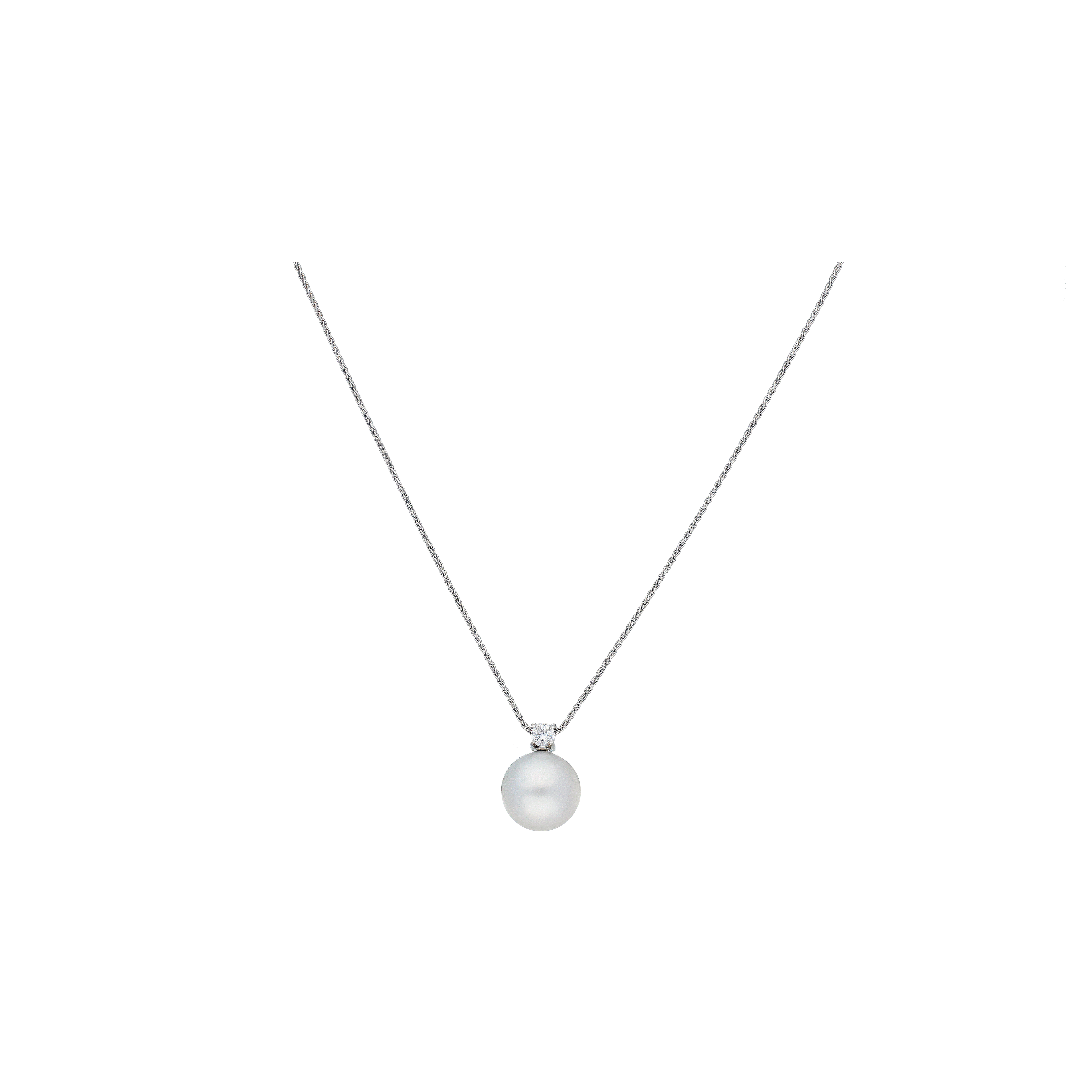 Collana in oro bianco pendente perla e diamante - 218