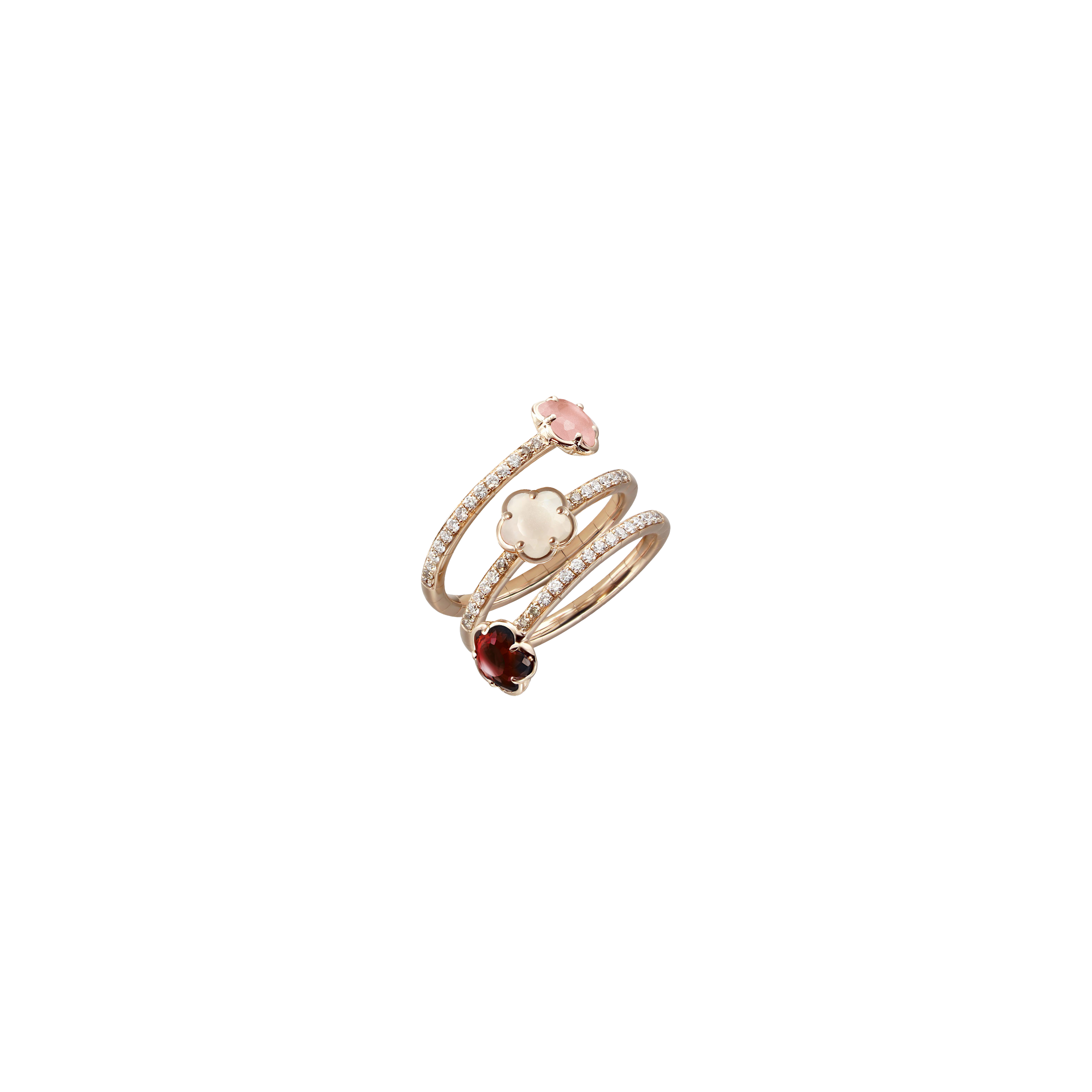 ANELLO FIGLIA DEI FIORI IN ORO ROSA CON FIORI IN PIETRE FANTASIA, DIAMANTI BIANCHI E DIAMANTI CHAMPAGNE - 15953R - 15953R