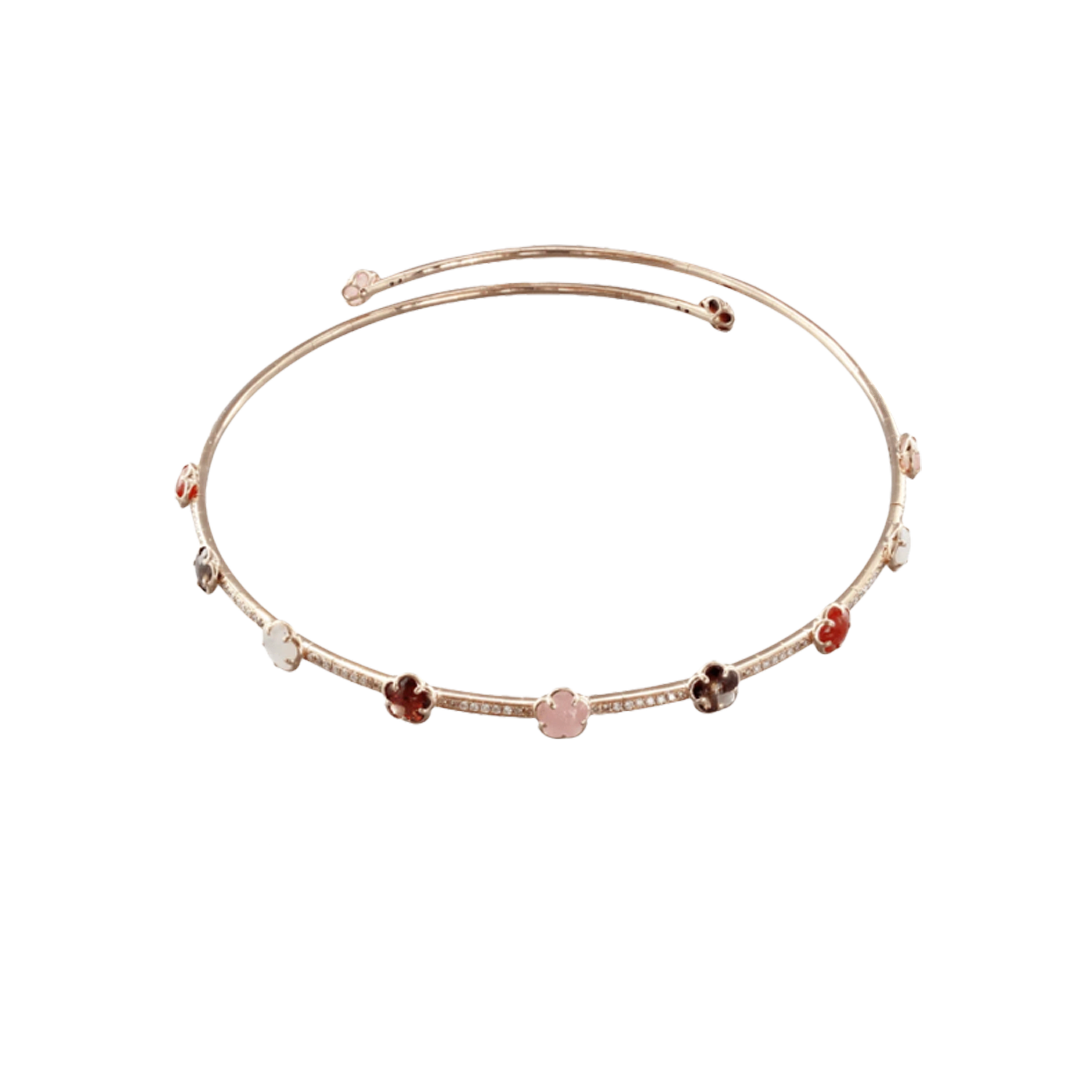 CHOCKER FIGLIA DEI FIORI IN ORO ROSA CON PIETRE FANTASIA E DIAMANTI BIANCHI E CHAMPAGNE - 15964R