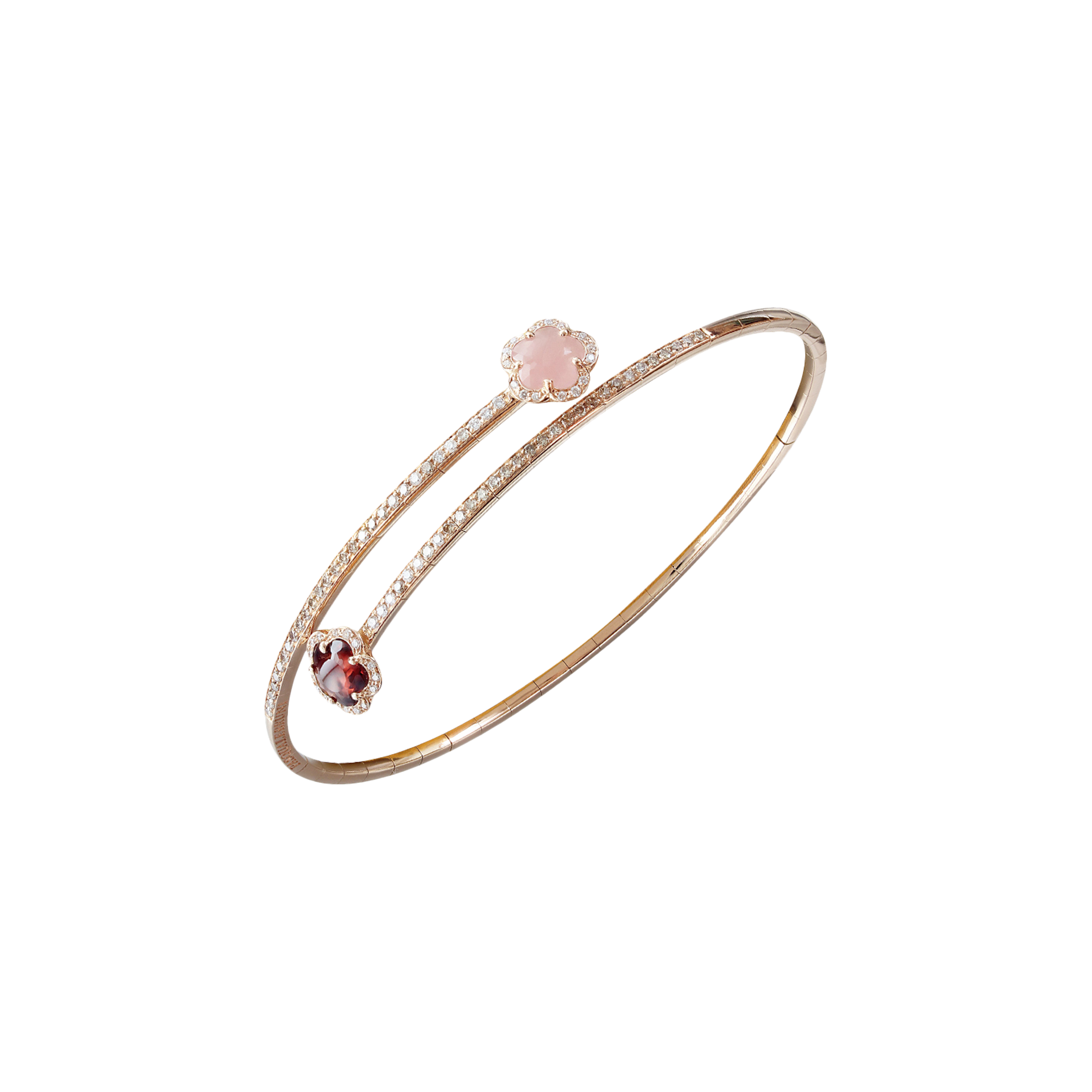 BRACCIALE FIGLIA DEI FIORI IN ORO ROSA CON CALCEDONIO ROSA, GRANATO ROSSO, DIAMANTI BIANCHI E CHAMPAGNE - 15999R - 15999R