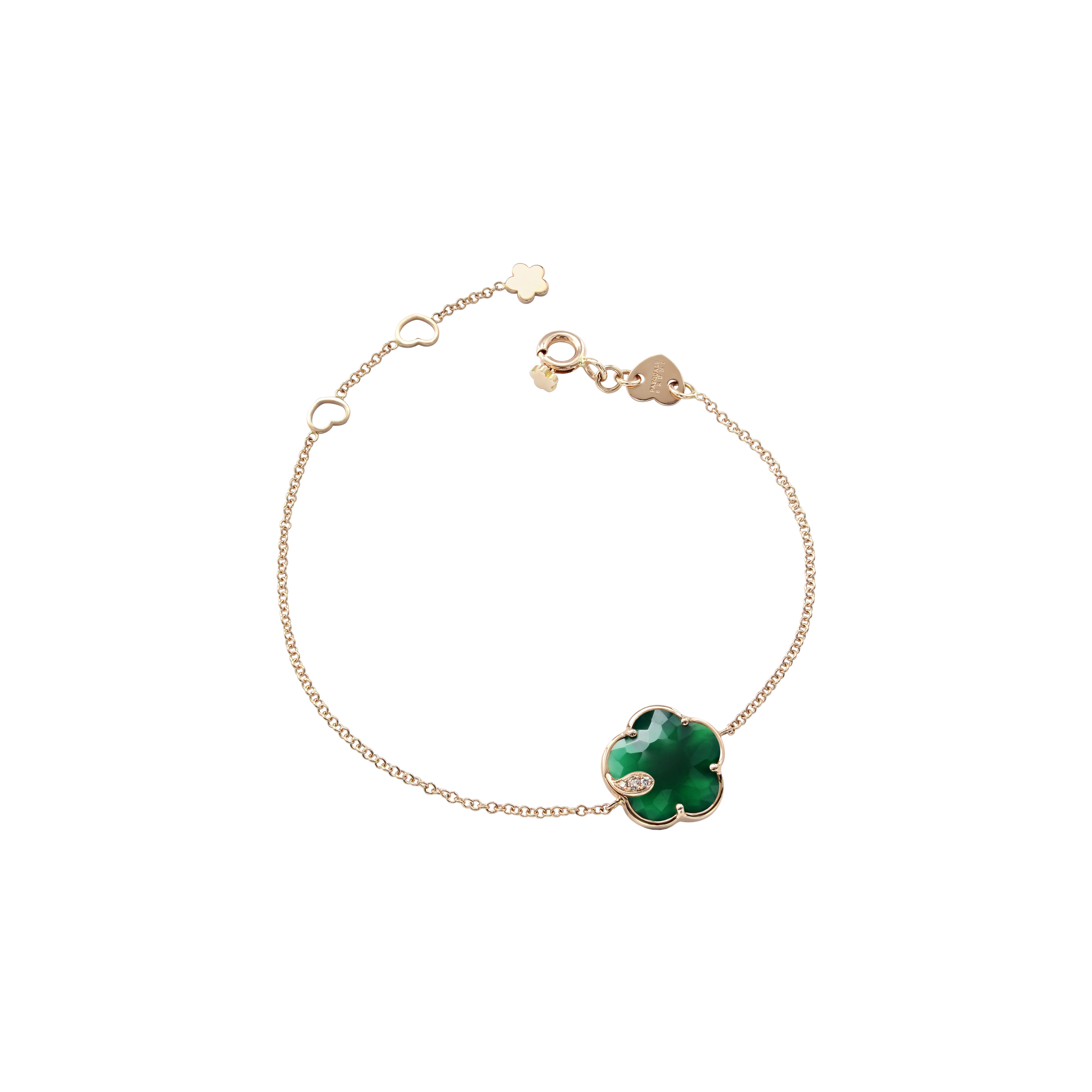 BRACCIALE PETIT JOLI IN ORO ROSA CON FIORE IN AGATA VERDE, DIAMANTI BIANCHI E CHAMPAGNE - 16140R - 16140R