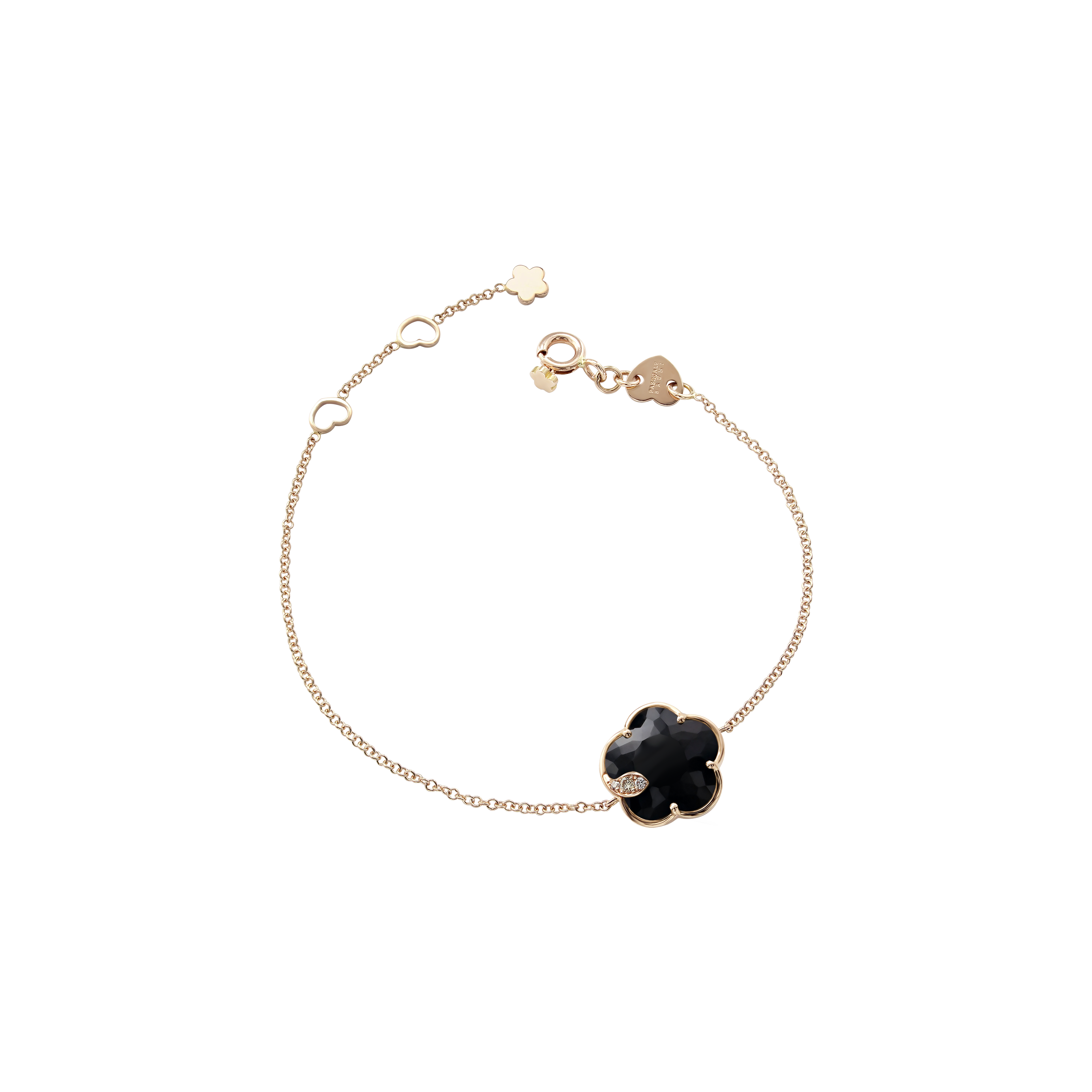 BRACCIALE PETIT JOLI IN ORO ROSA CON FIORE IN ONICE, DIAMANTI BIANCHI E CHAMPAGNE - 16142R - 16142R