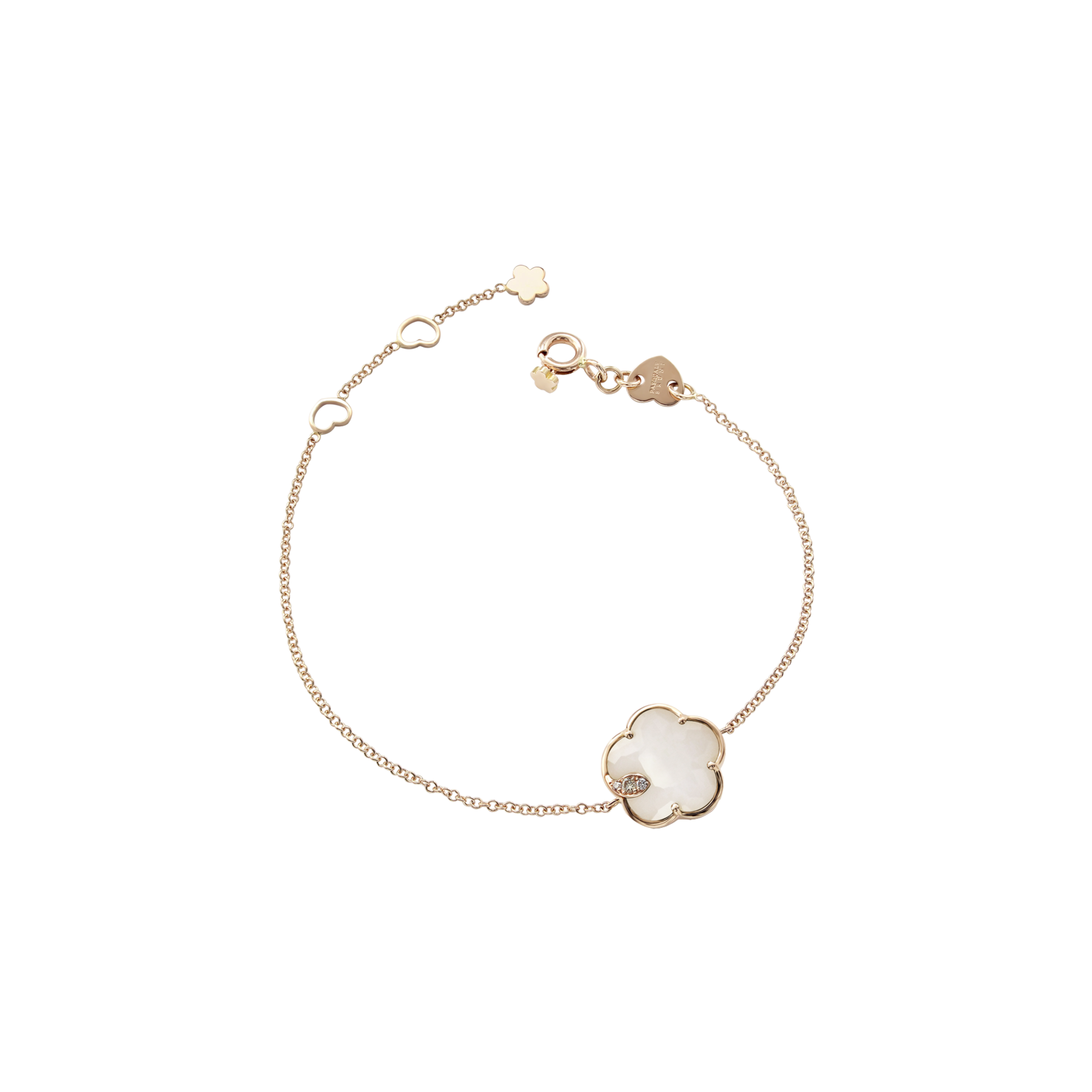 BRACCIALE PETIT JOLI IN ORO ROSA CON FIORE IN AGATA BIANCA, DIAMANTI BIANCHI E CHAMPAGNE - 16143R - 16143R