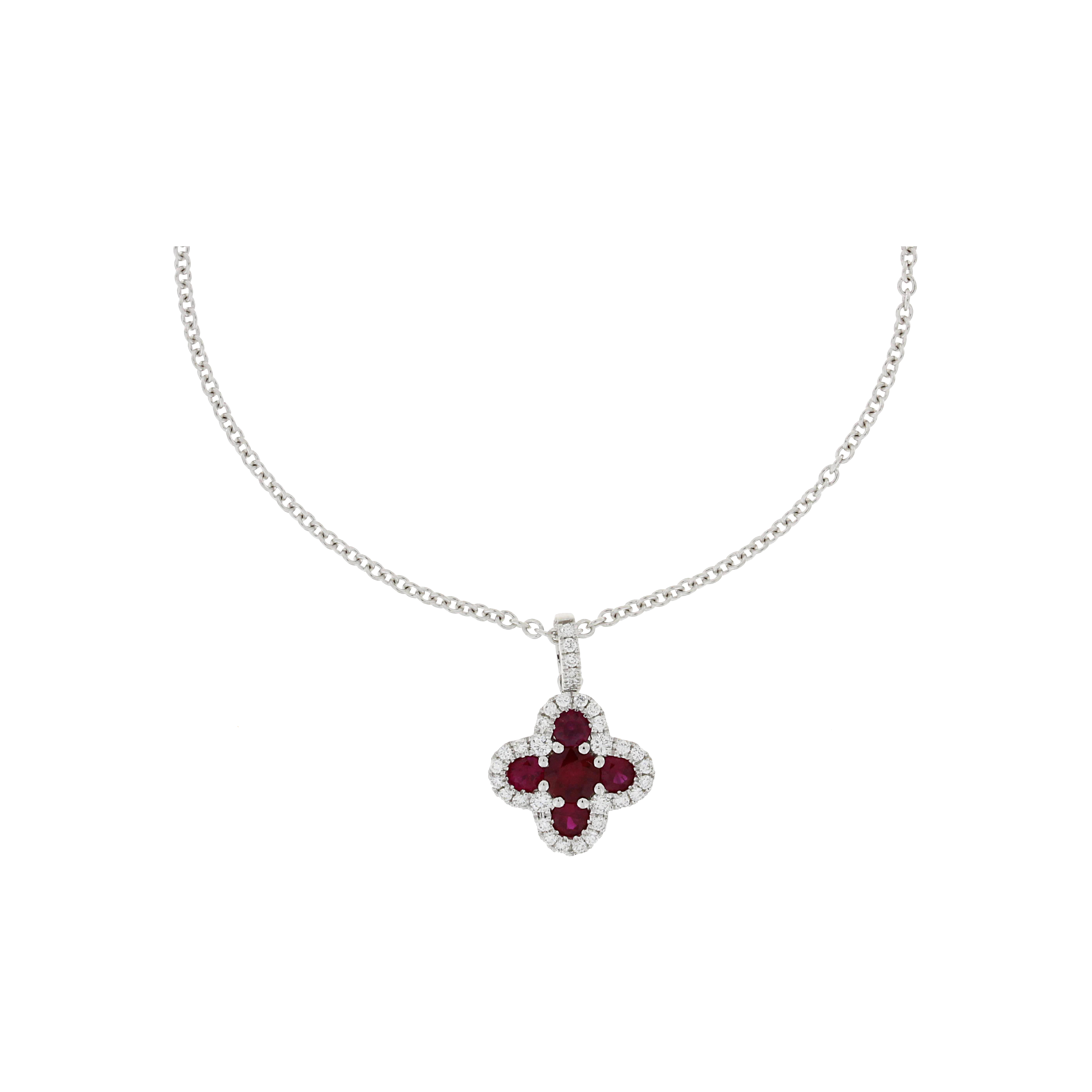 COLLANA GIROCOLLO IN ORO BIANCO CON PENDENTE FIORE IN RUBINI E DIAMANTI - 1GA0270159/10