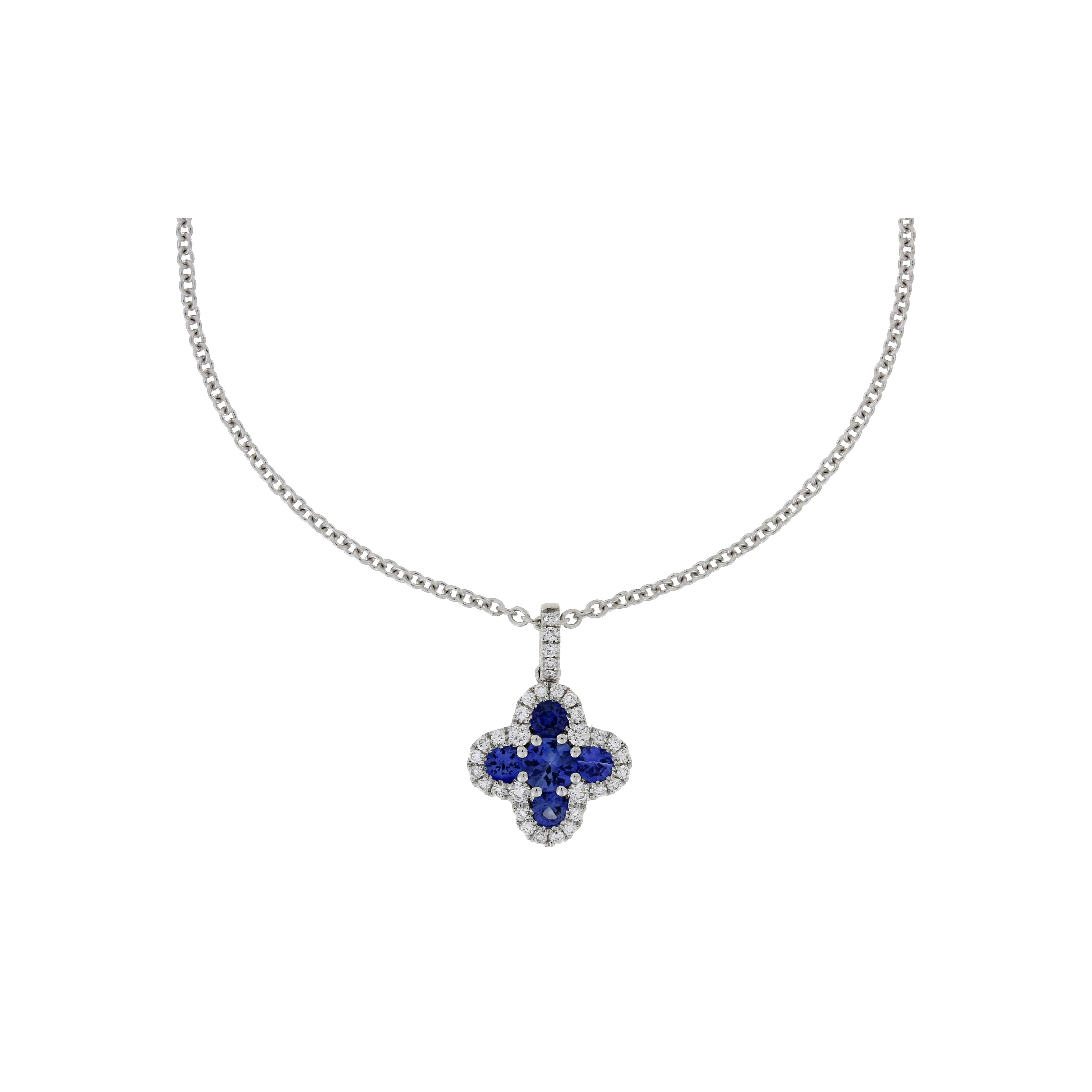 COLLANA GIROCOLLO IN ORO BIANCO CON FIORE PENDENTE IN ZAFFIRI E DIAMANTI - 1GA0270159/9