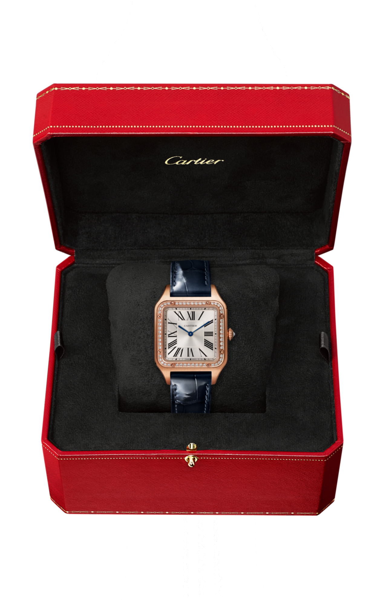 SANTOS-DUMONT MODELLO GRANDE, ORO ROSA, DIAMANTI, CINTURINO IN PELLE - WJSA0016