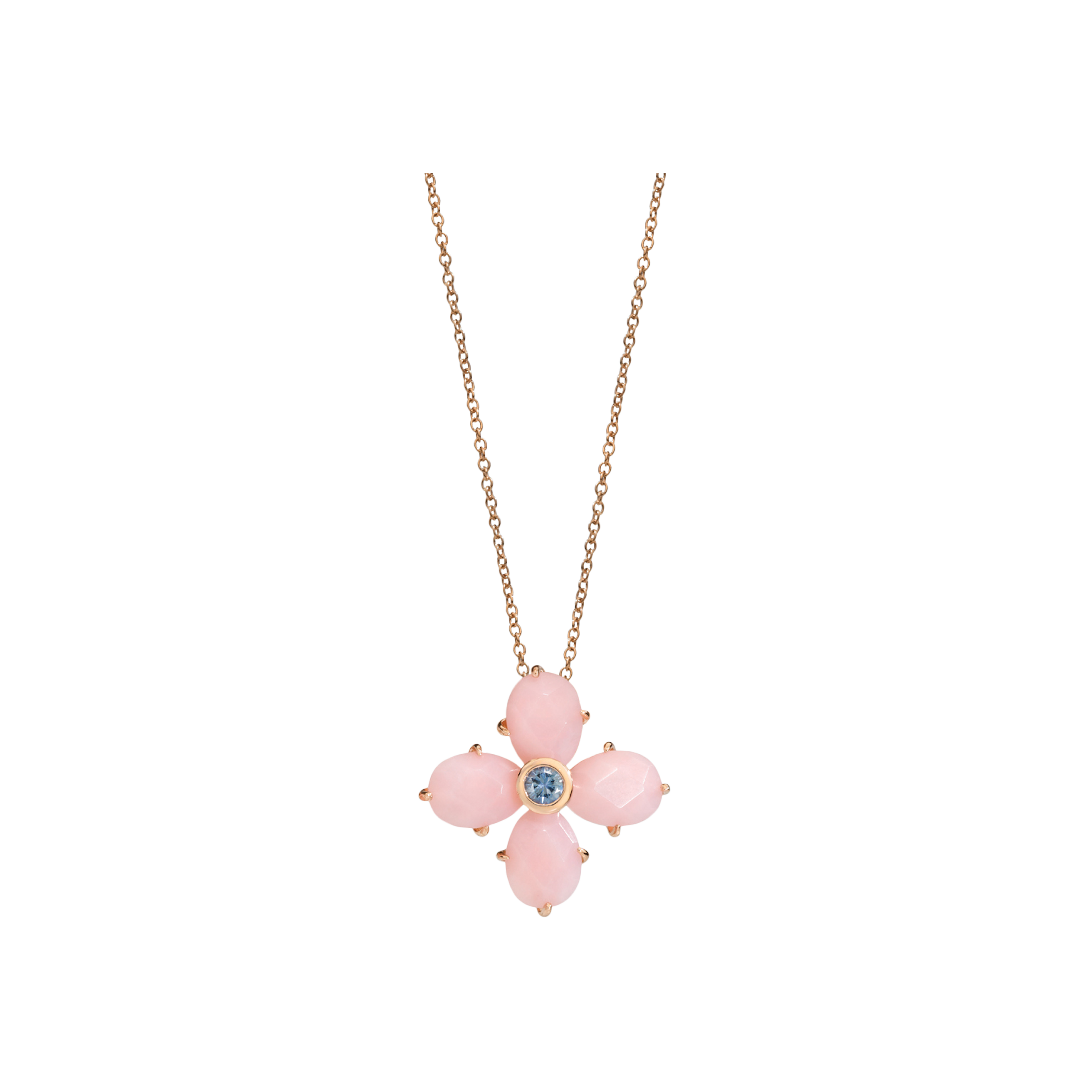 COLLANA BLOOM IN ORO ROSA CON CIONDOLO FIORE IN OPALE ROSA E ZAFFIRO BLU - PXM111R8SZ5