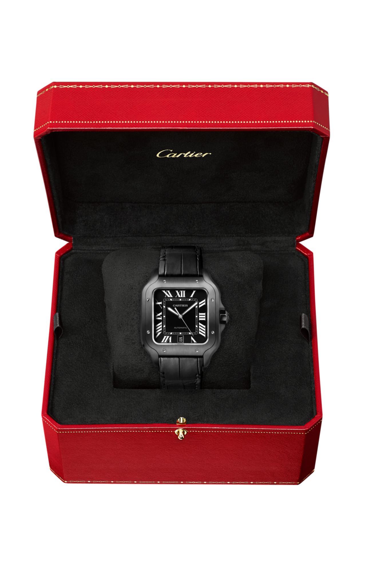 SANTOS DE CARTIER MODELLO GRANDE, AUTOMATICO, ACCIAIO ADLC, CINTURINI INTERCAMBIABILI IN PELLE E CAUCCIÙ - WSSA0039