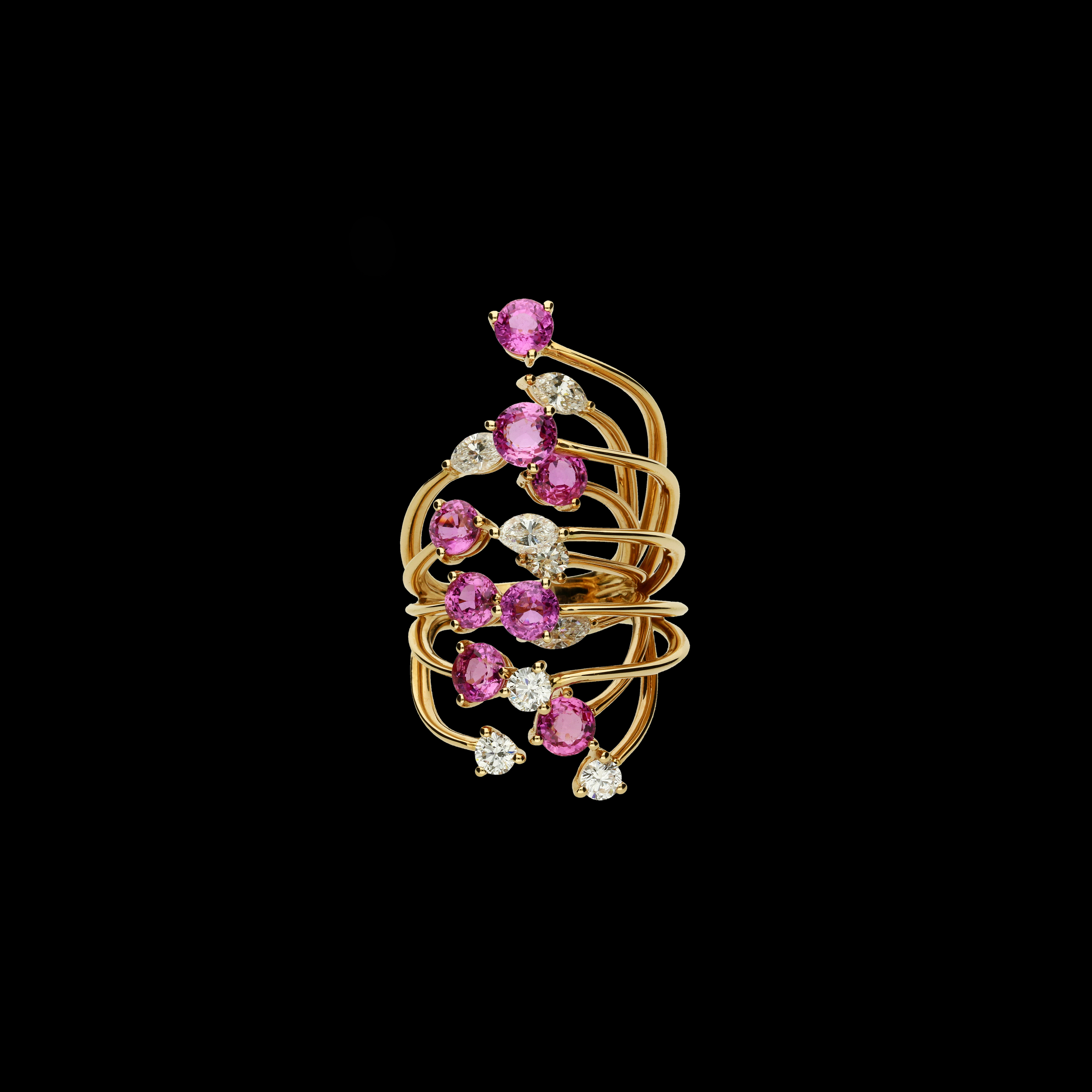 ANELLO RAMI IN ORO ROSA CON ZAFFIRI ROSA E DIAMANTI - 3R00086DSPP