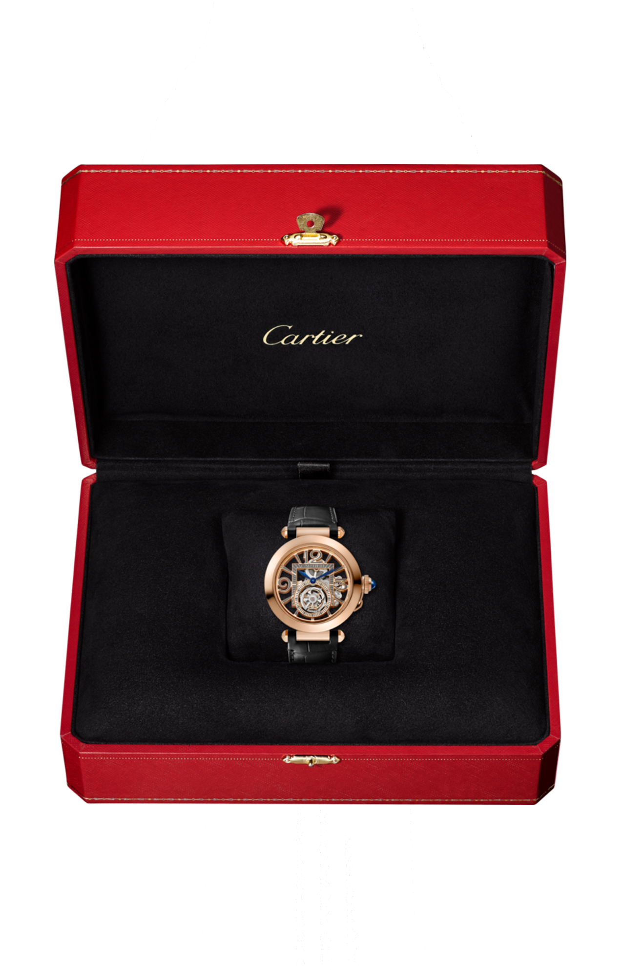 PASHA DE CARTIER 41 MM, MANUALE, ORO ROSA, QUADRANTE SCHELETRATO, TOURBILLON, 2 CINTURINI INTERCAMBIABILI - WHPA0006