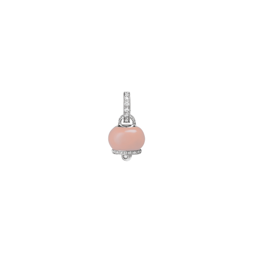 Ciondolo campanella misura piccola in oro bianco, corallo rosanaturale e diamanti bianchi - 30952
