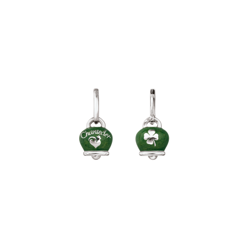 Orecchino singolo Chantecler Campanelle in argento con smalto verde double face logo e quadrifoglio - 31765