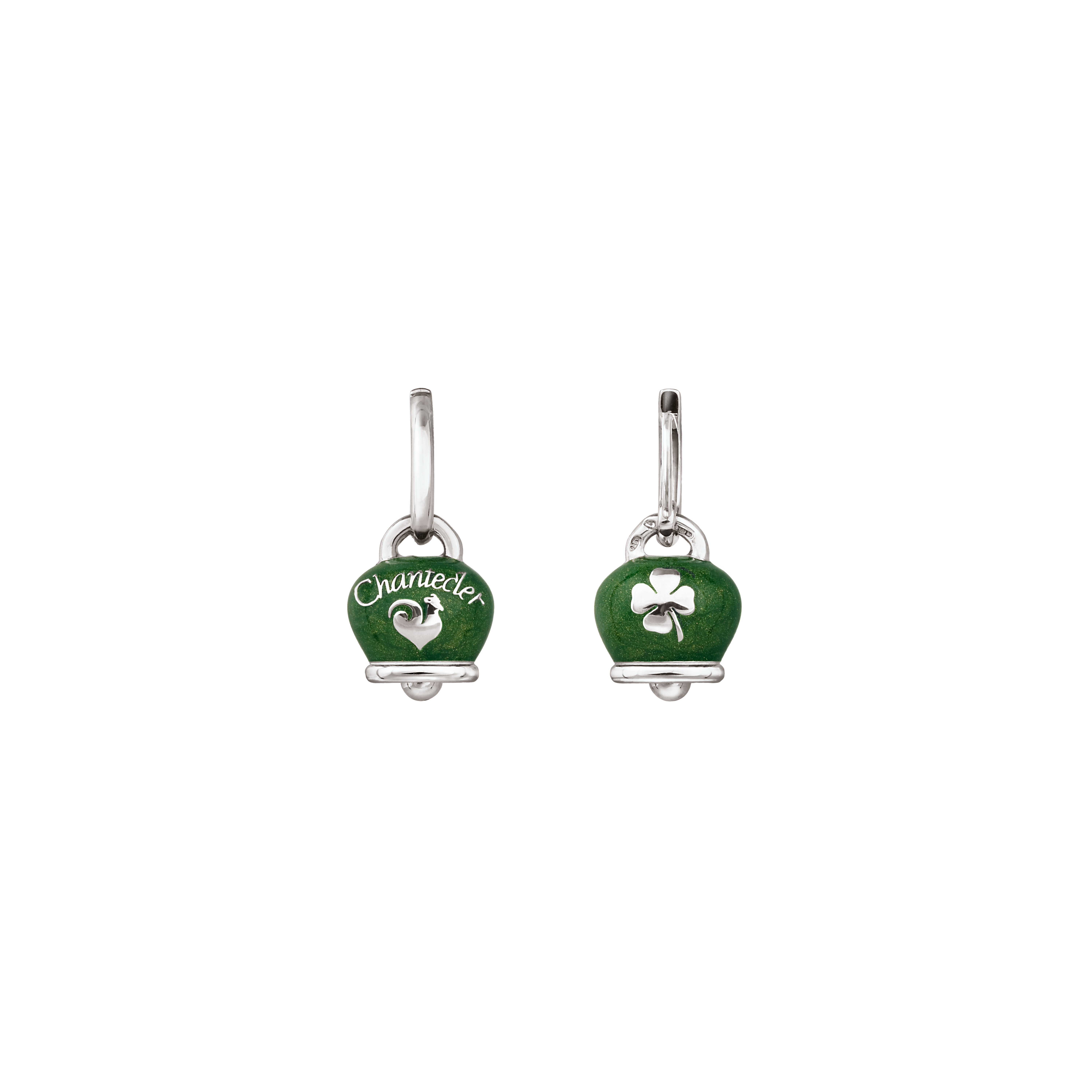 Orecchino singolo Chantecler Campanelle in argento con smalto verde double face logo e quadrifoglio - 31765