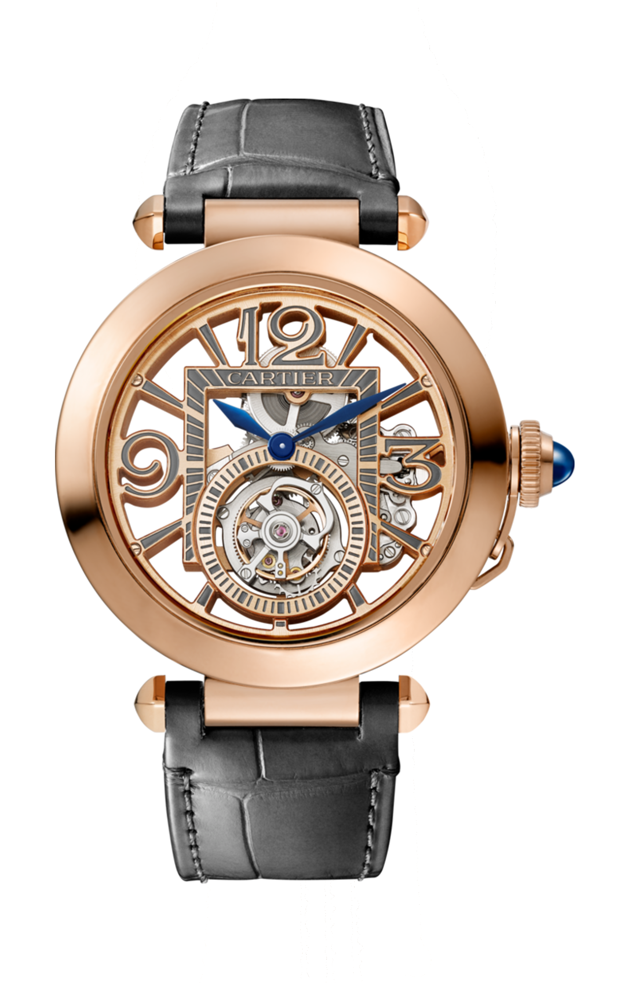 PASHA DE CARTIER 41 MM, MANUALE, ORO ROSA, QUADRANTE SCHELETRATO, TOURBILLON, 2 CINTURINI INTERCAMBIABILI - WHPA0006