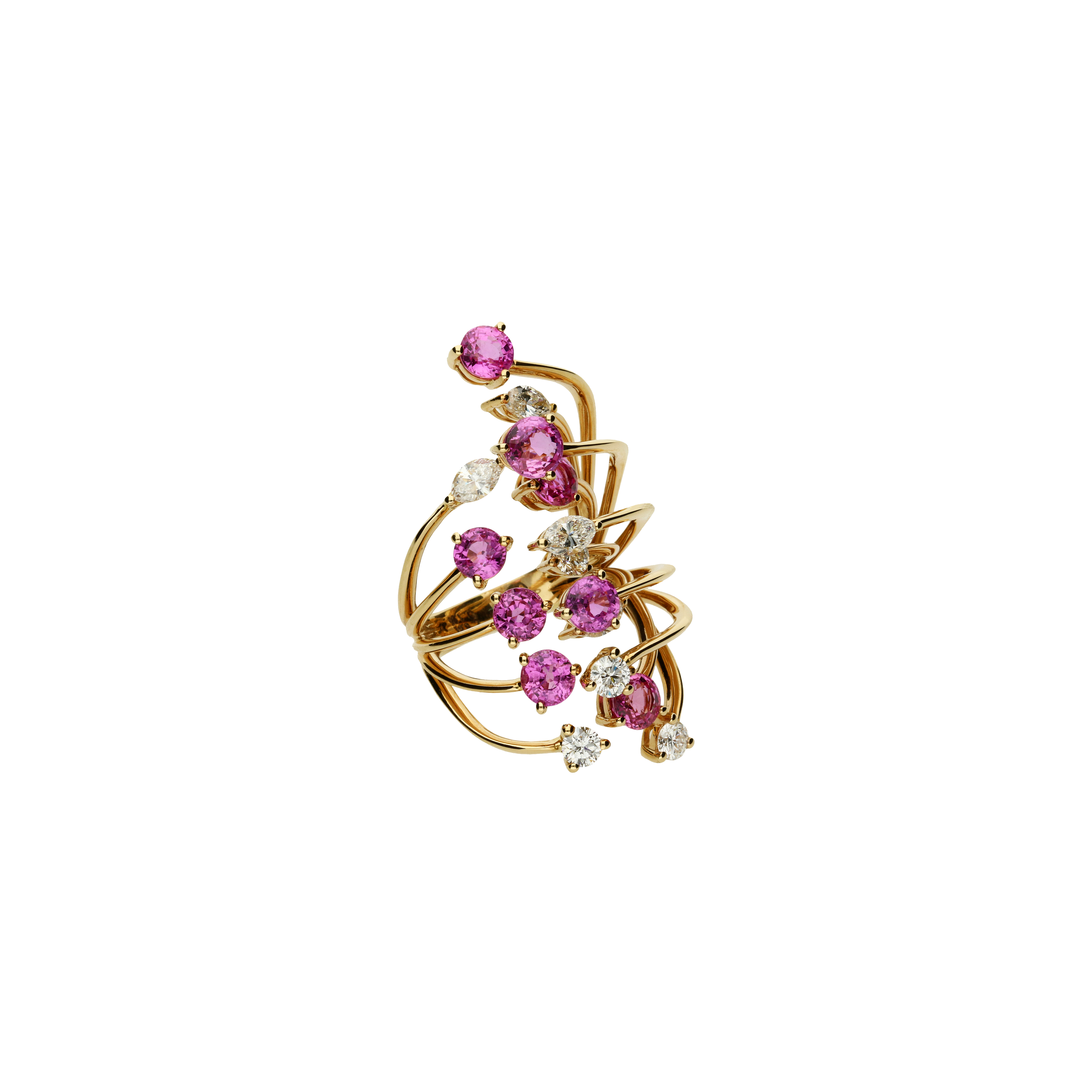 ANELLO RAMI IN ORO ROSA CON ZAFFIRI ROSA E DIAMANTI - 3R00086DSPP