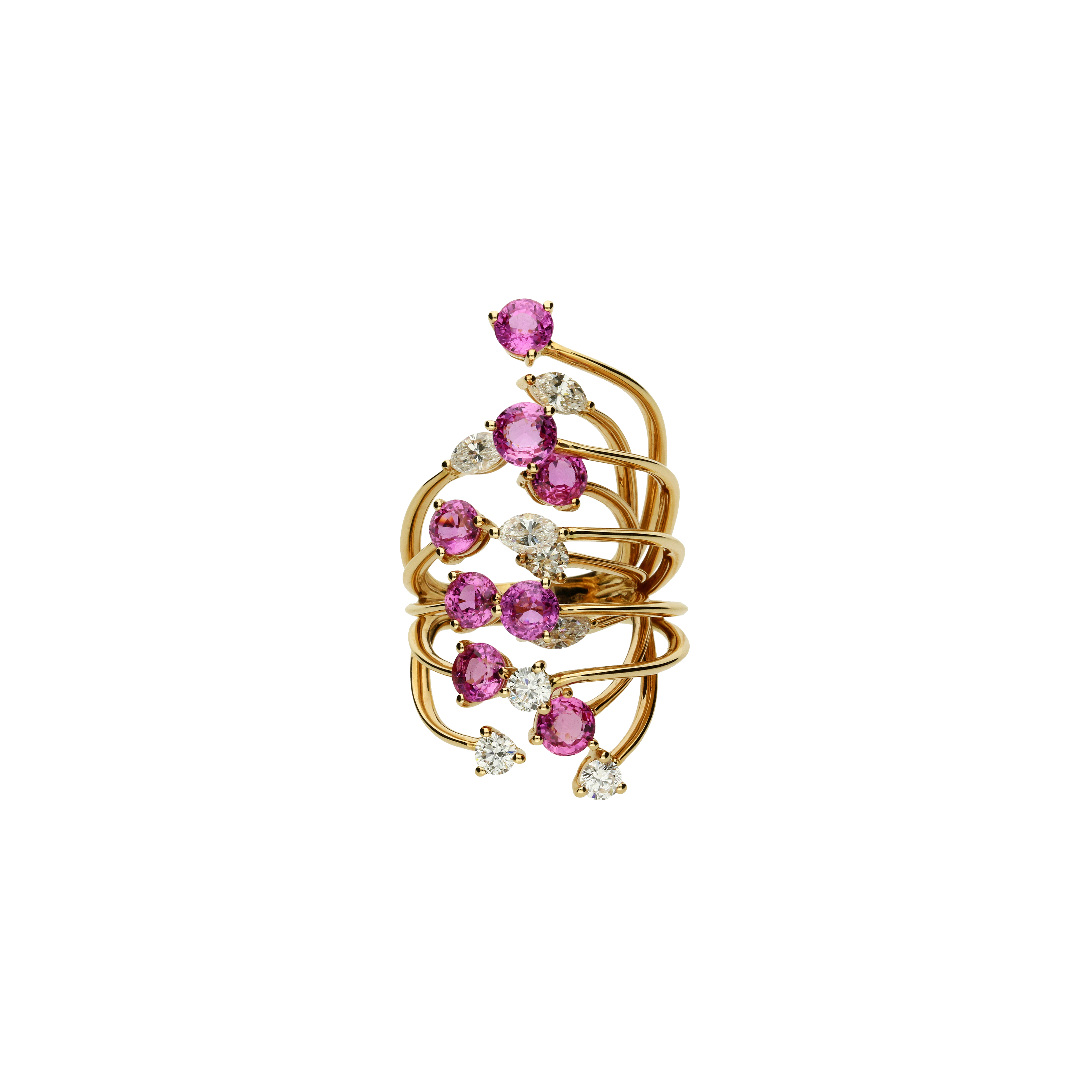 ANELLO RAMI IN ORO ROSA CON ZAFFIRI ROSA E DIAMANTI - 3R00086DSPP