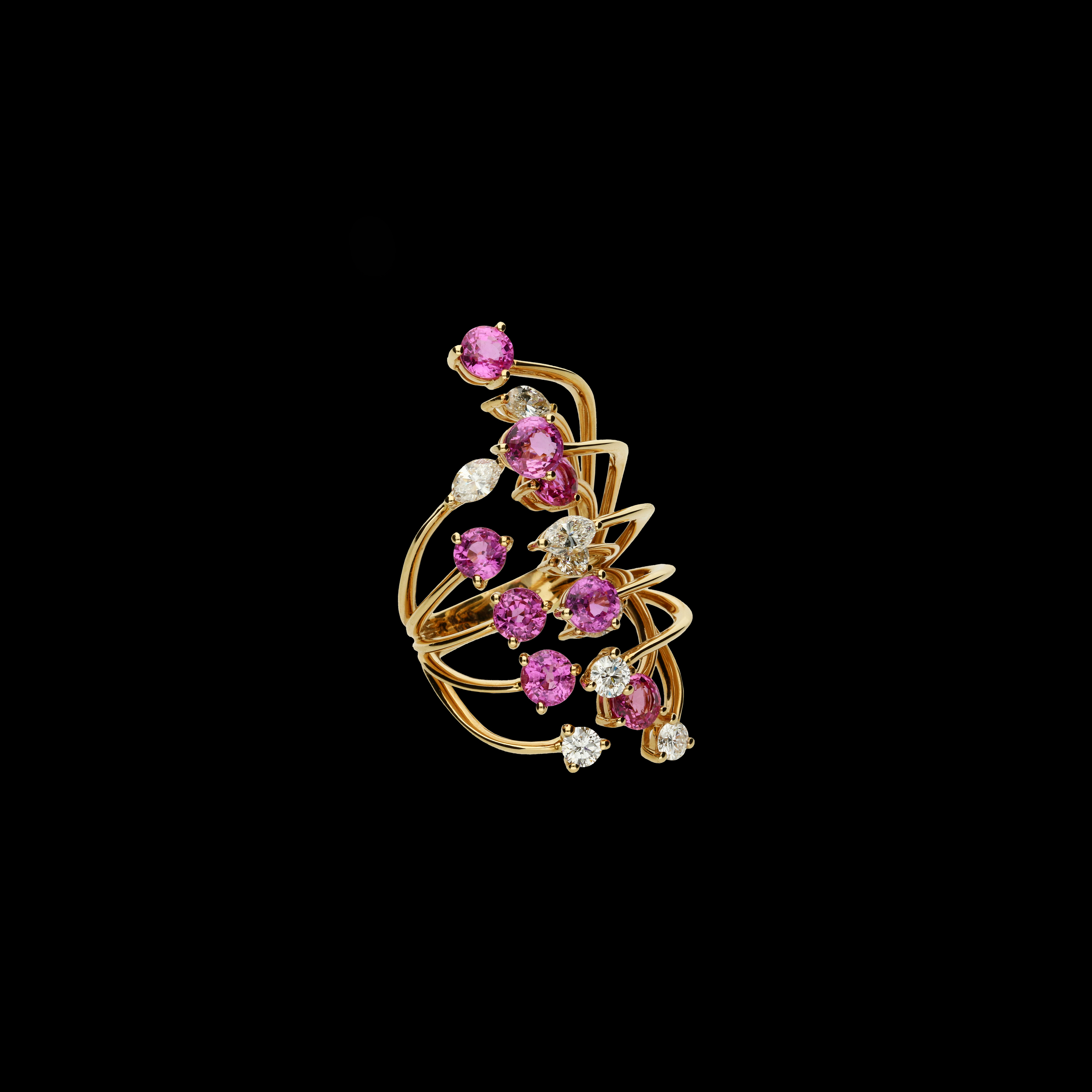 ANELLO RAMI IN ORO ROSA CON ZAFFIRI ROSA E DIAMANTI - 3R00086DSPP