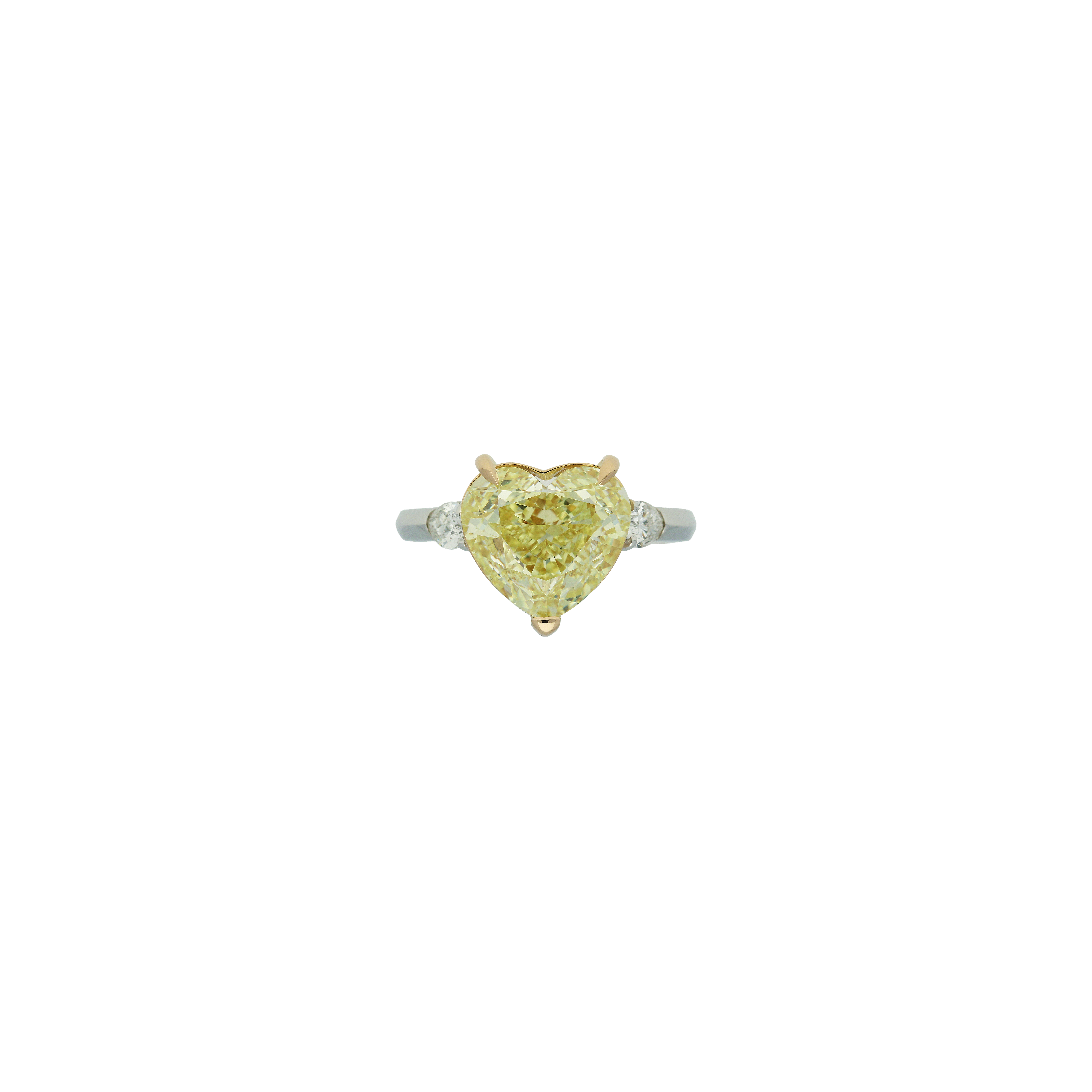 ANELLO CUORE IN ORO BIANCO E ORO ROSA CON DIAMANTE FANCY YELLOW E DIAMANTI BIANCHI LATERALI - F.338D