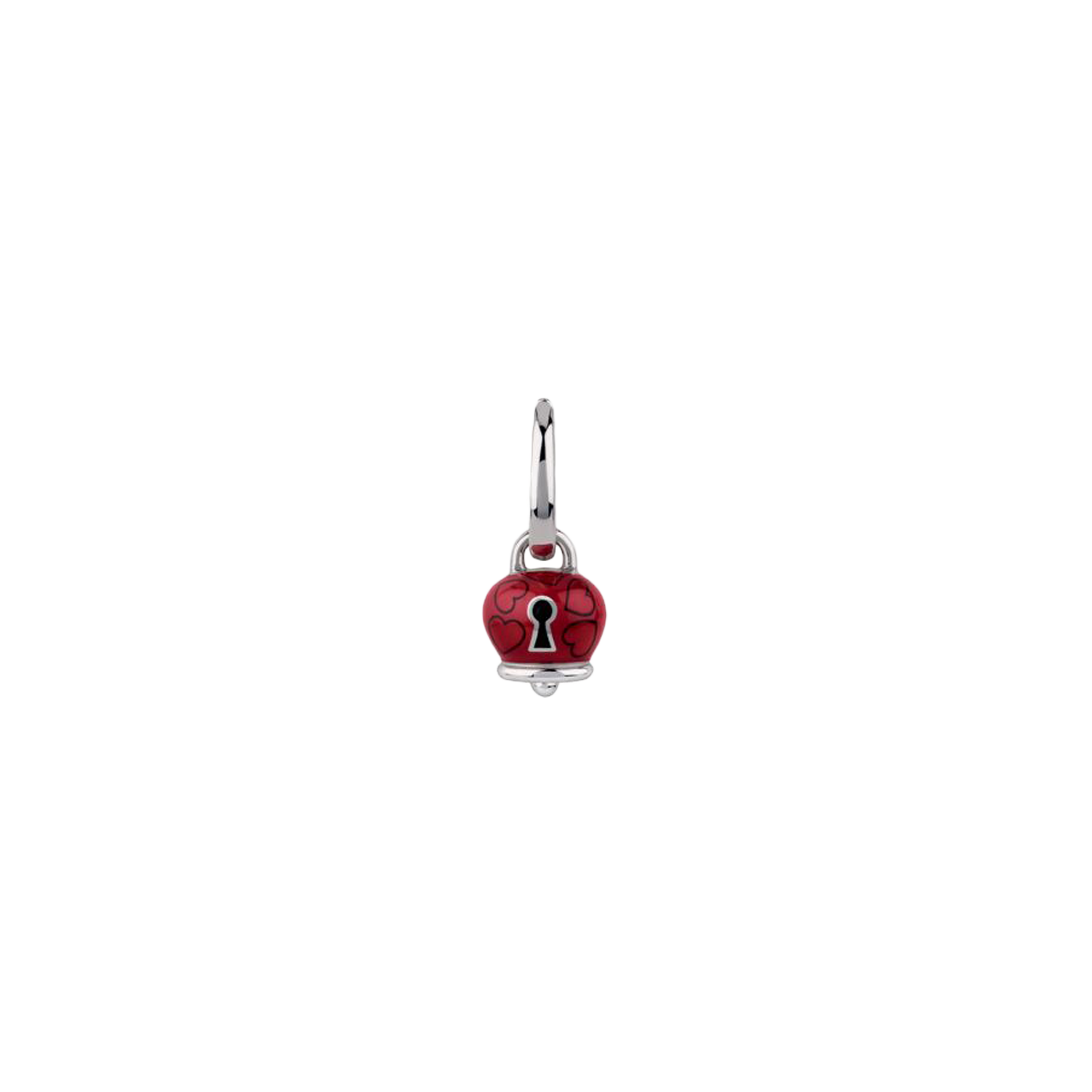 ORECCHINO SINGOLO CAMPANELLA ET VOILA' CON CUORI E LUCCHETTO IN ARGENTO, SMALTO ROSSO E NERO - 40022 - 40022