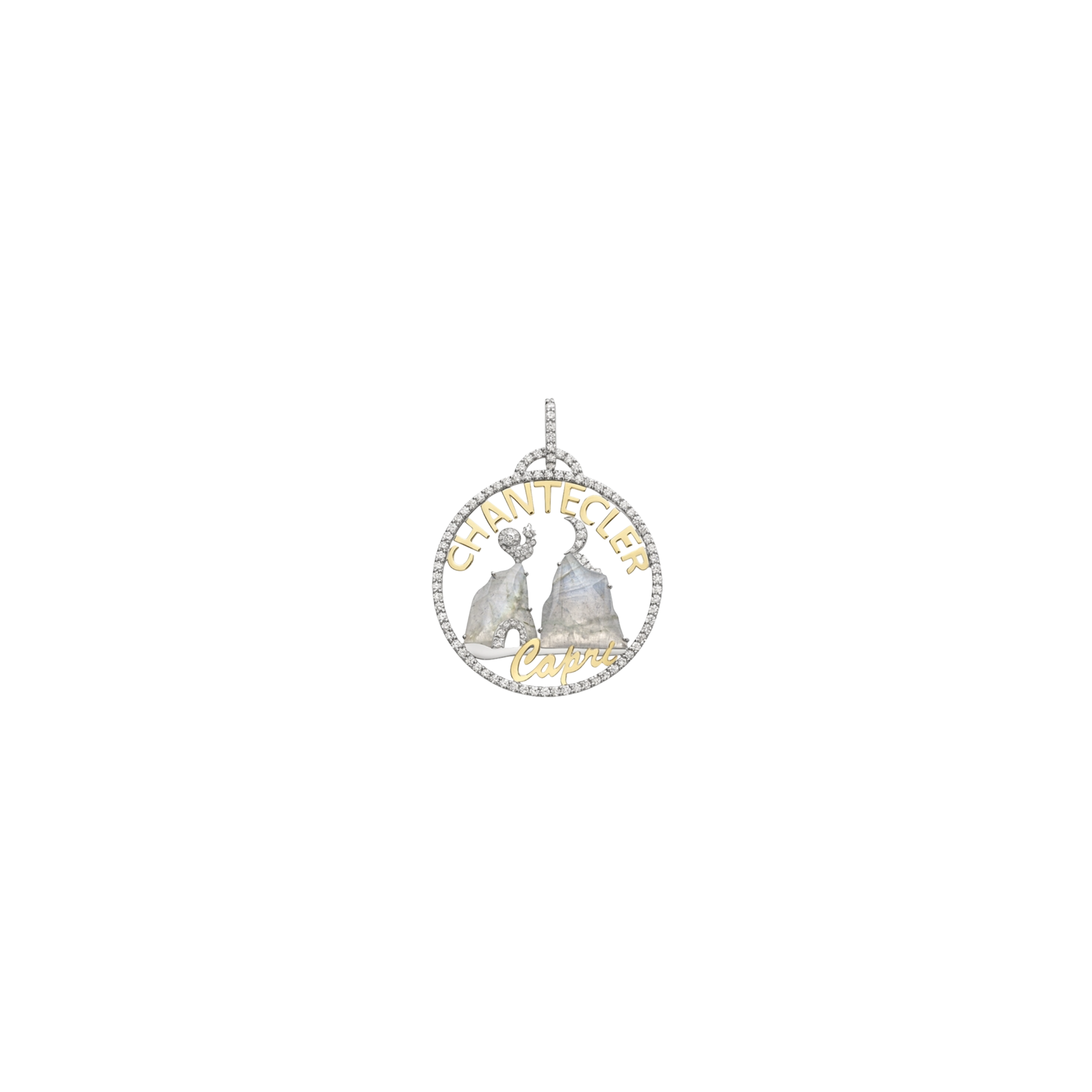 CIONDOLO LOGO 45MM IN ORO BIANCO E GIALLO CON DIAMANTI E LABRADORITE - 40250 - 40250