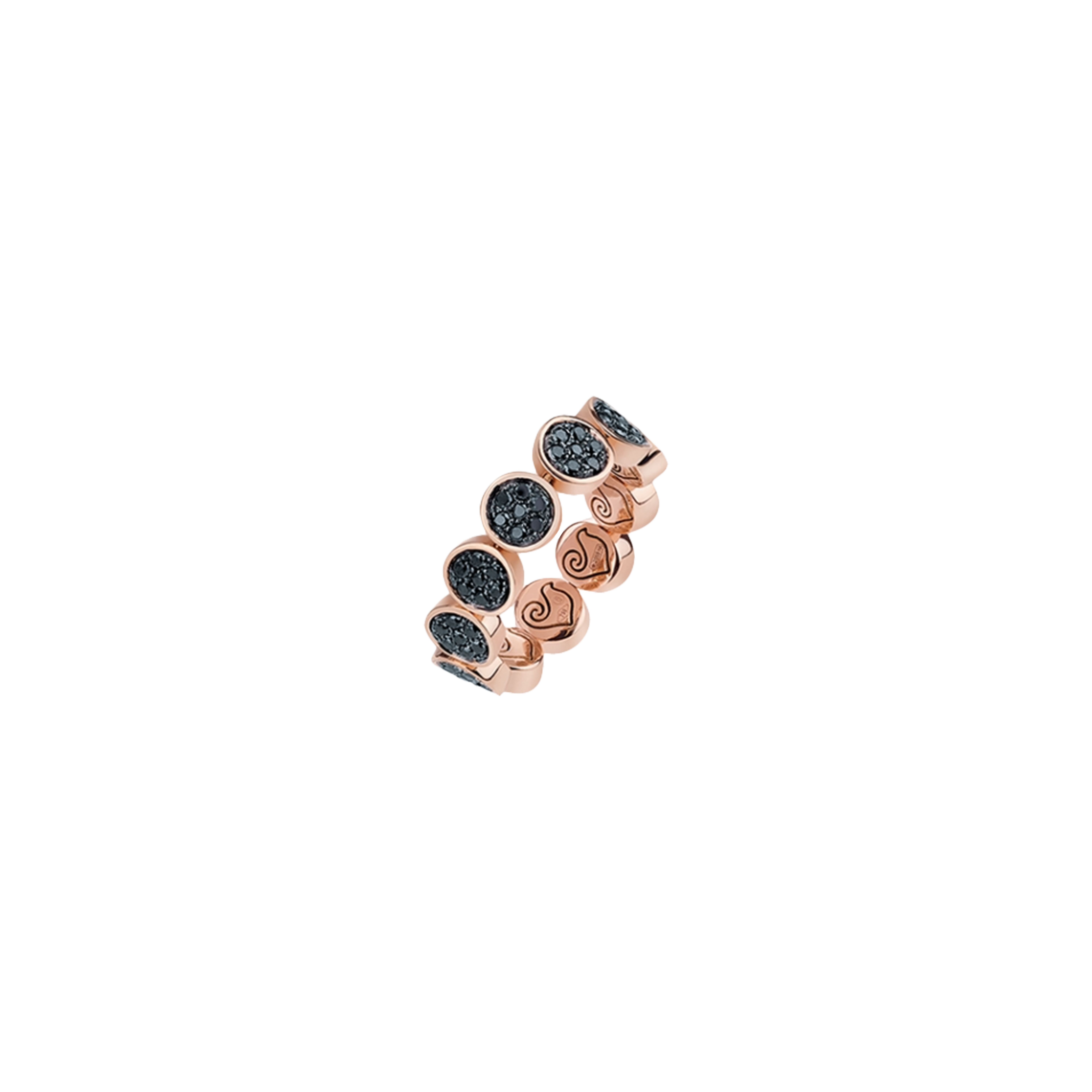 ANELLO FASCIA PAILLETTES IN ORO ROSA E DIAMANTI NERI - 41021 - 41021