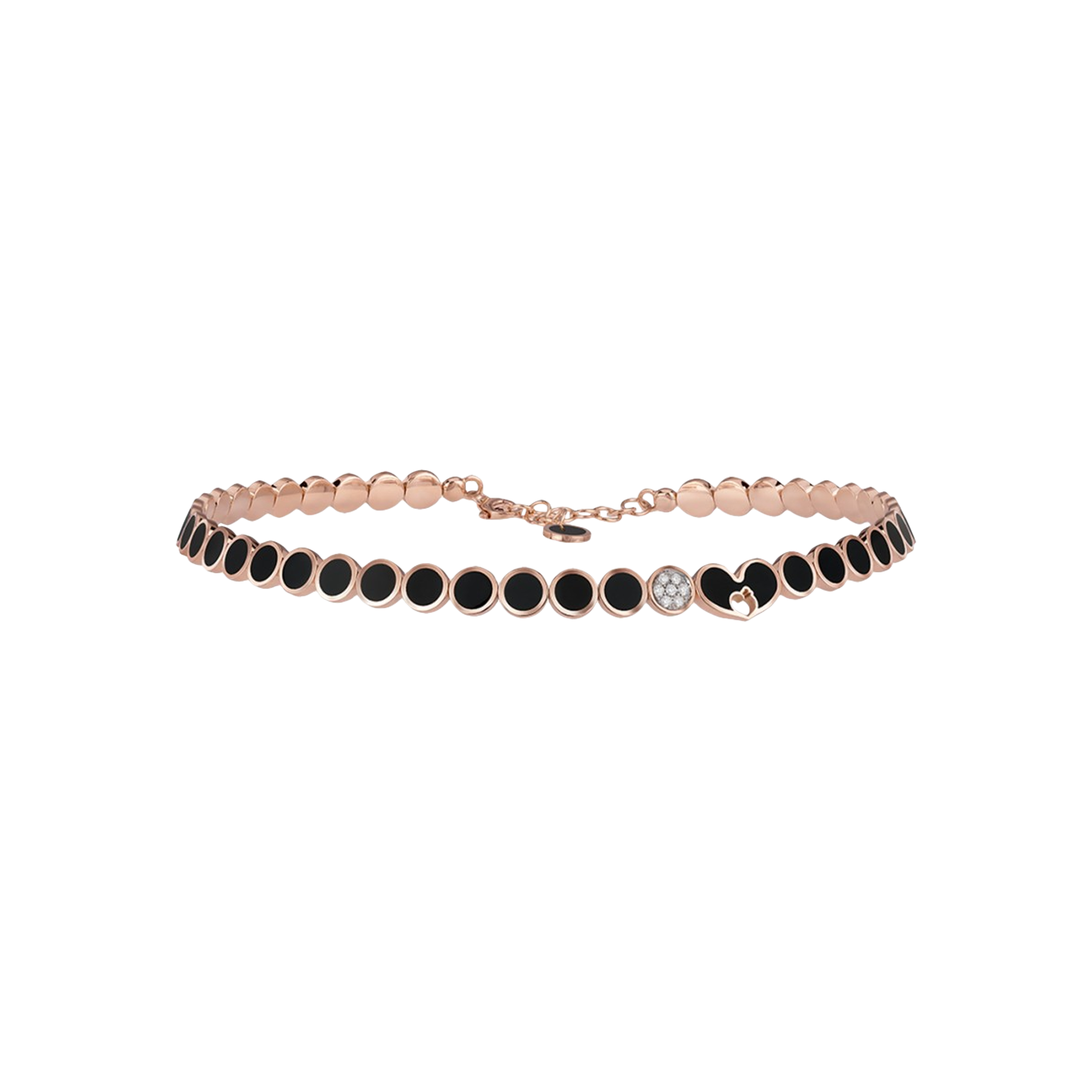 CHOCKER PAILETTES IN ORO ROSA CON DIAMANTI BIANCHI E SMALTO NERO - 41129 - 41129