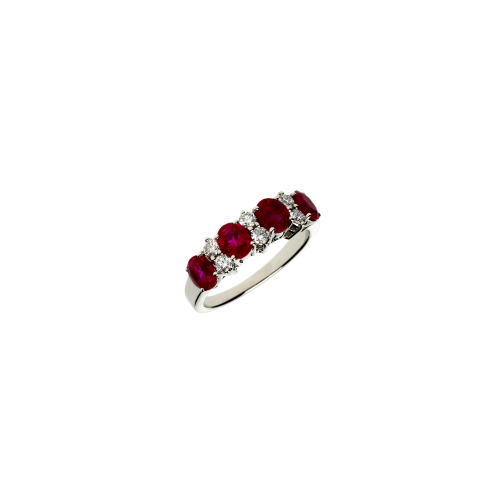 Anello in oro bianco 18 carati, rubini naturali e diamanti bianchi taglio brillante - 70995724-