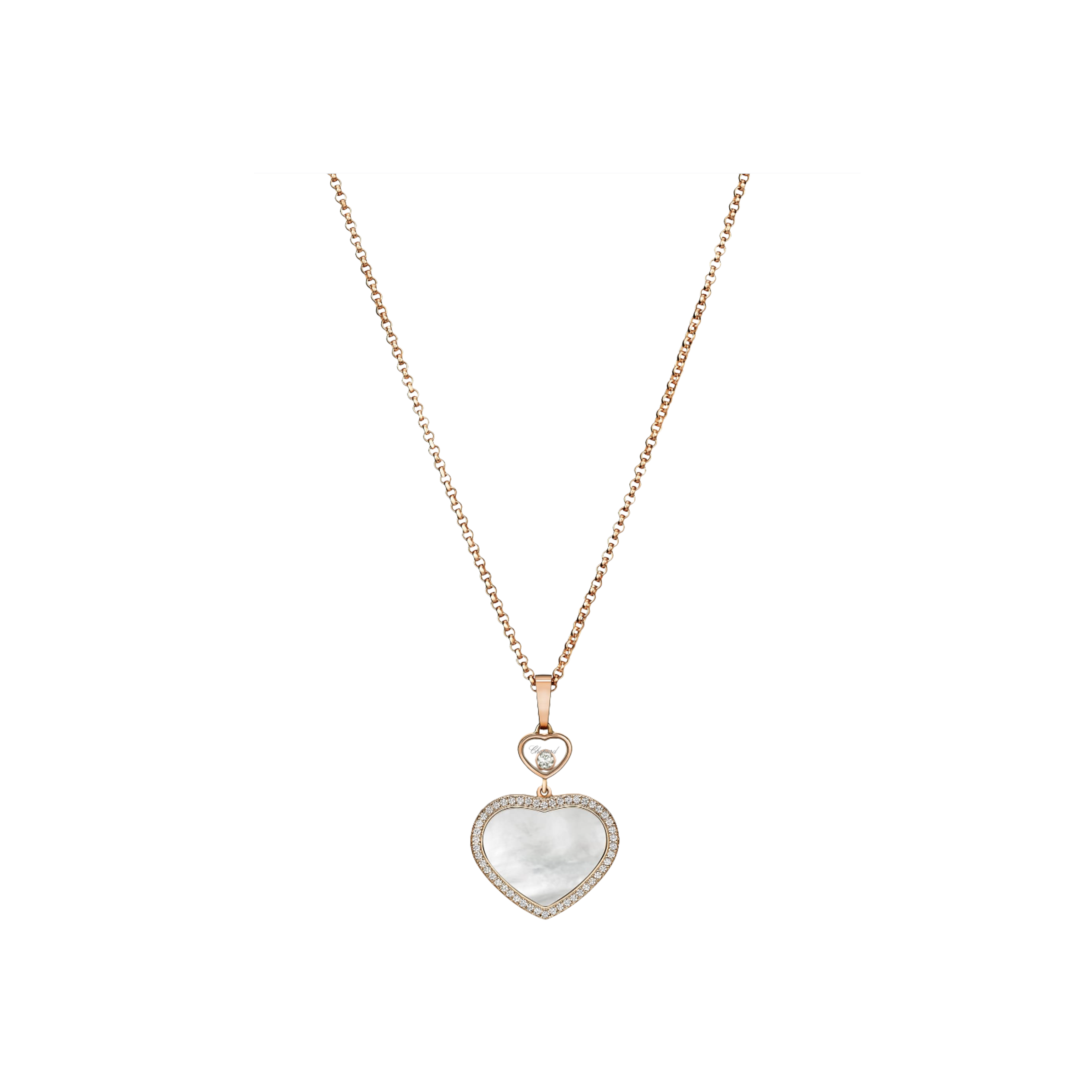 CHOPARD - HAPPY HEARTS - COLLANA IN ORO ROSA CON CIONDOLO CUORE IN ORO ROSA, DIAMANTI E MADREPERLA - 79A074-5301