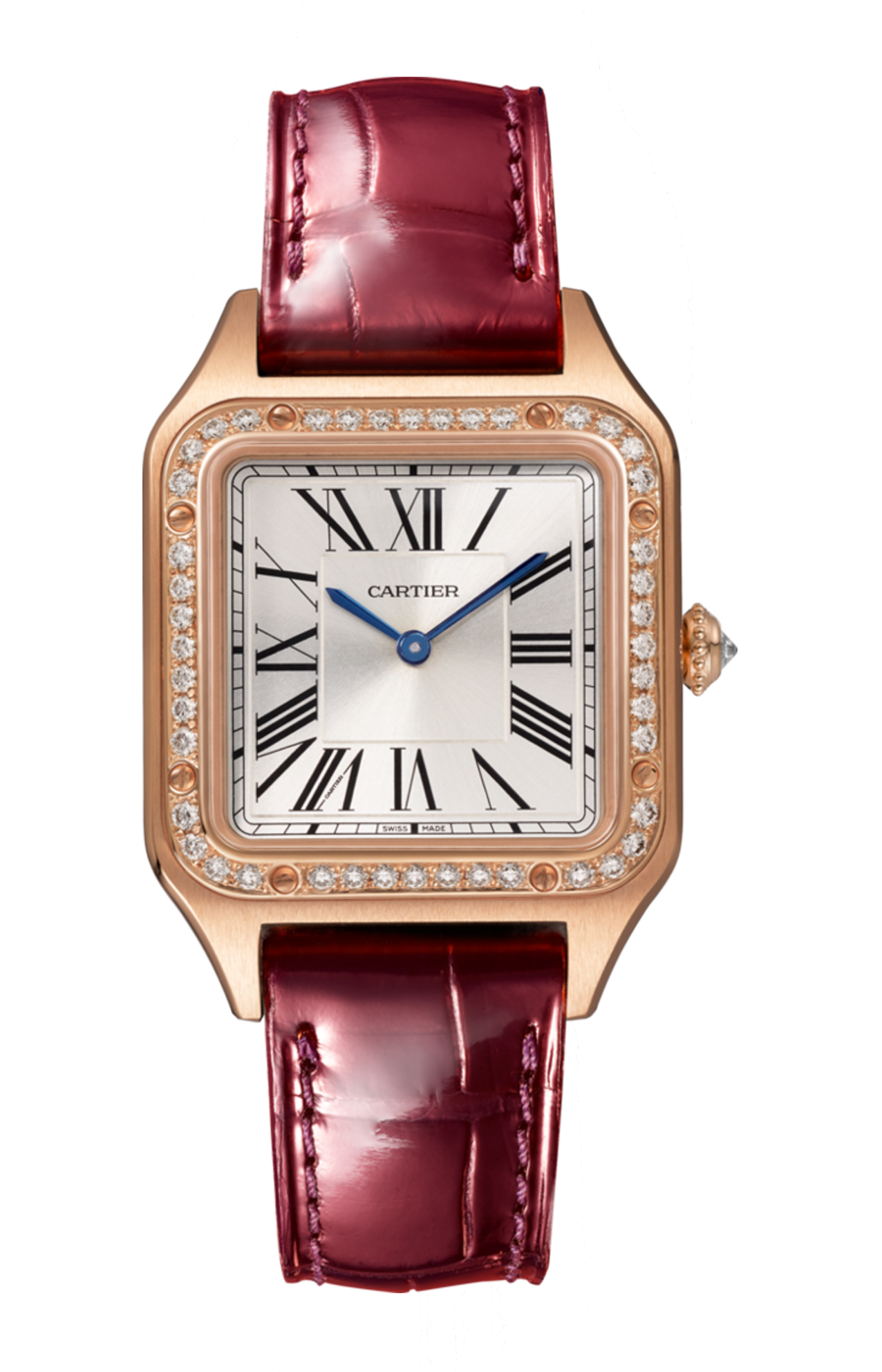 SANTOS-DUMONT MODELLO PICCOLO, ORO ROSA, DIAMANTI, CINTURINO IN PELLE - WJSA0017