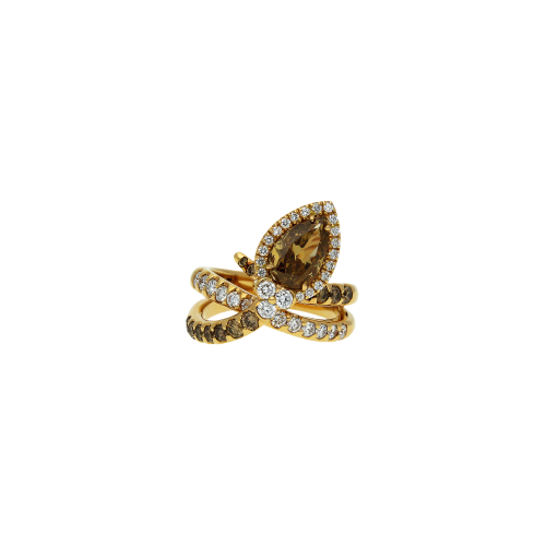 Anello serpente in oro rosa con diamanti bianchi e brown - 99846744