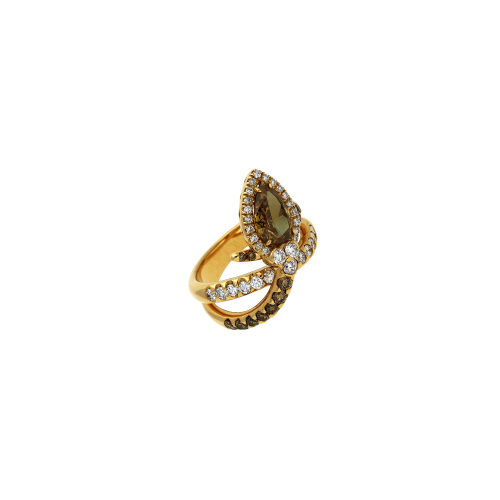 Anello serpente in oro rosa con diamanti bianchi e brown - 99846744