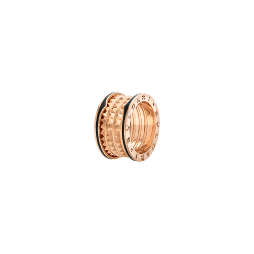 ANELLO B.ZERO1 ROCK A 4 FASCE IN ORO ROSA 18 KT CON PROFILI IN CERAMICA E SPIRALE CON BORCHIE - AN859089 - AN859089