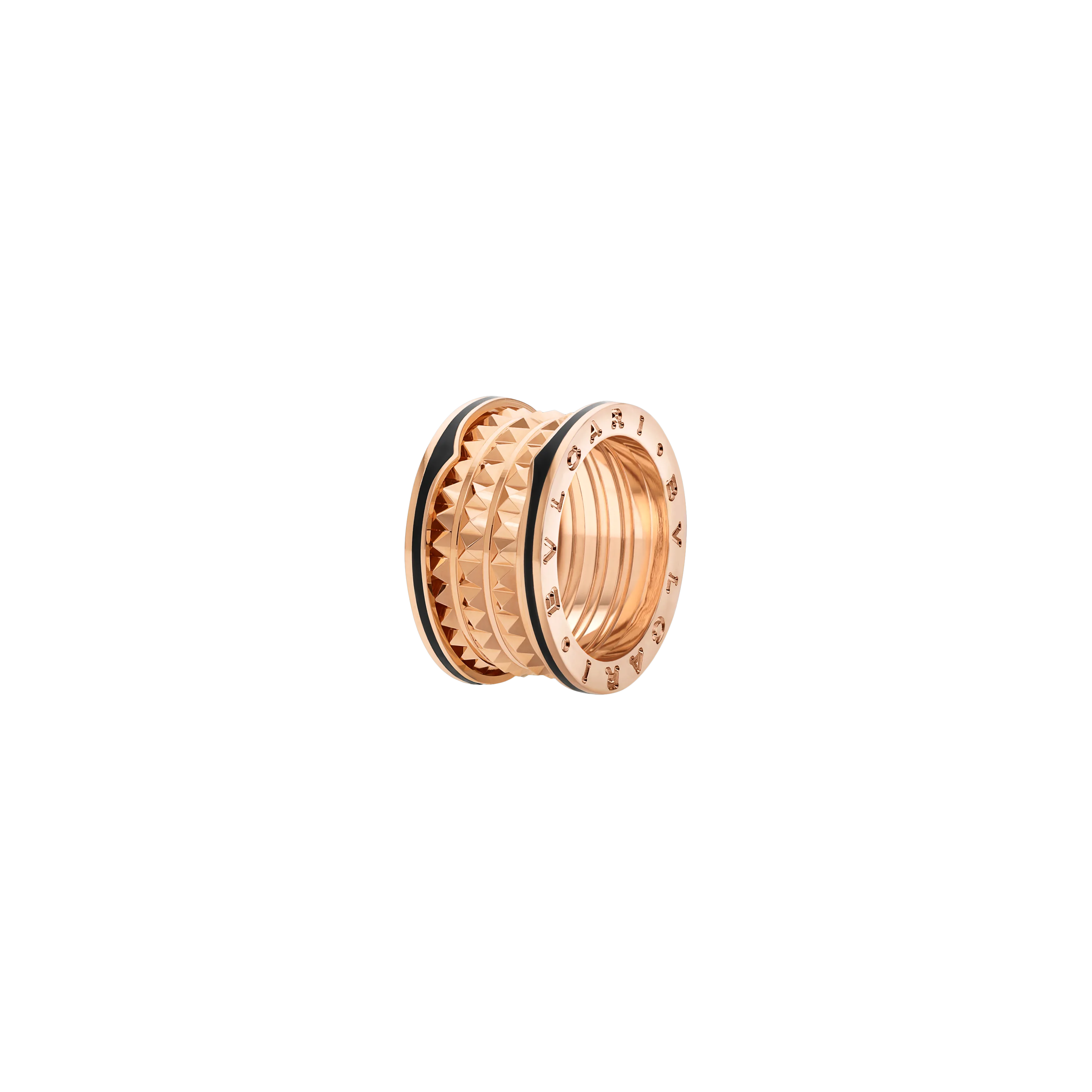 ANELLO B.ZERO1 ROCK A 4 FASCE IN ORO ROSA 18 KT CON PROFILI IN CERAMICA E SPIRALE CON BORCHIE - AN859089 - AN859089