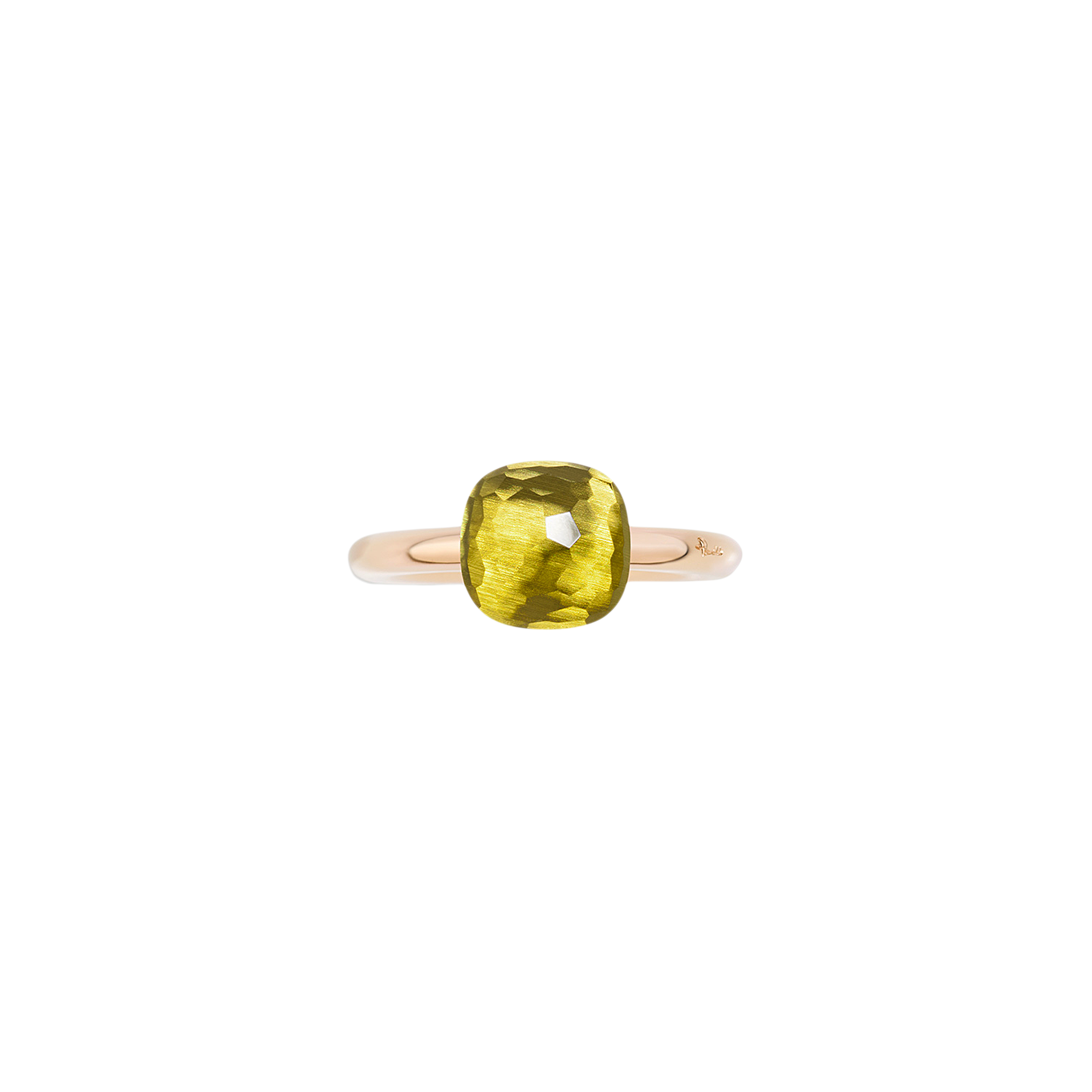 ANELLO NUDO - ANELLO NUDO PETIT IN ORO ROSA CON CASTONE IN ORO BIANCO E QUARZO LEMON SFACCETTATO - A.B403/O6/QL - PAB4030O6000000QL