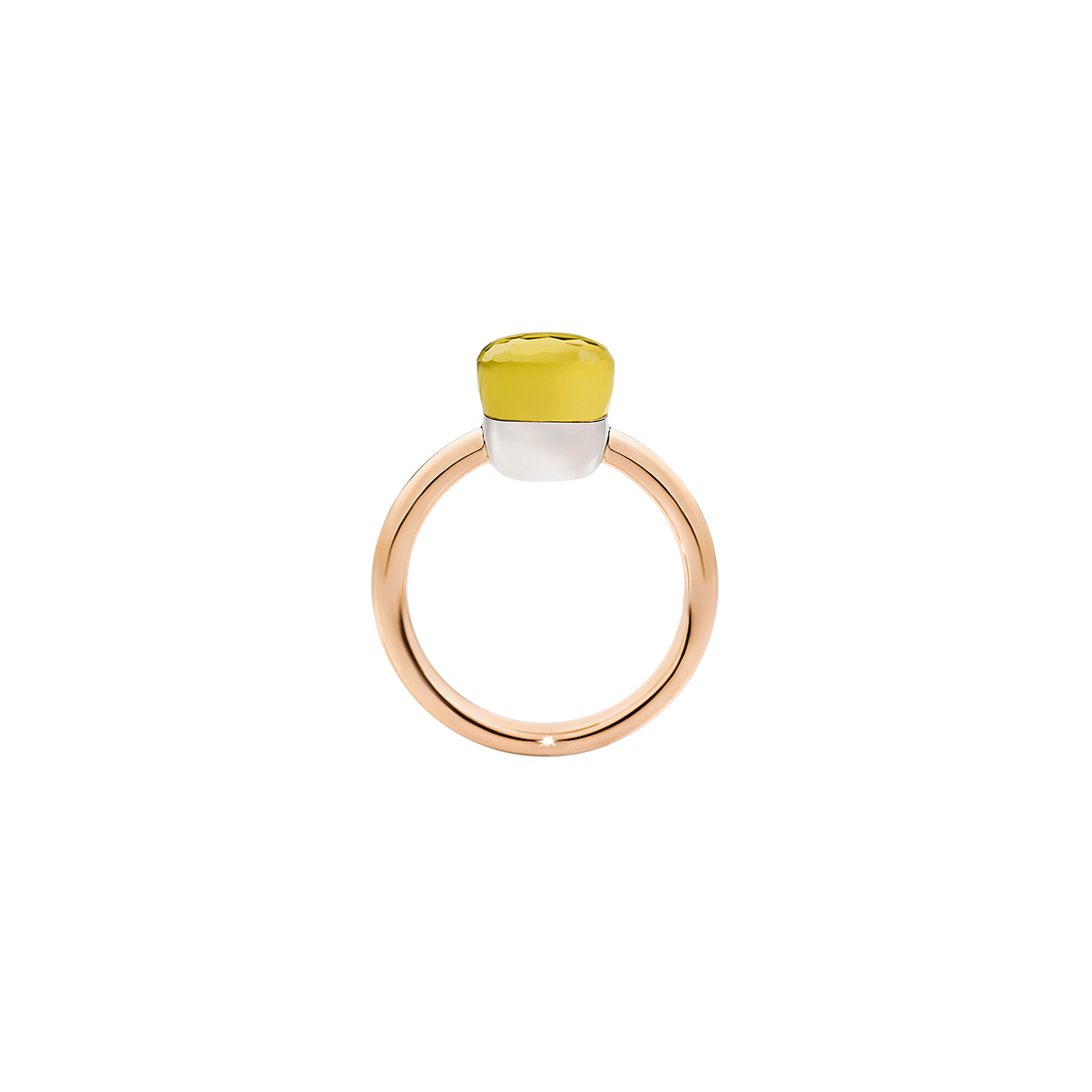 ANELLO NUDO - ANELLO NUDO PETIT IN ORO ROSA CON CASTONE IN ORO BIANCO E QUARZO LEMON SFACCETTATO - A.B403/O6/QL