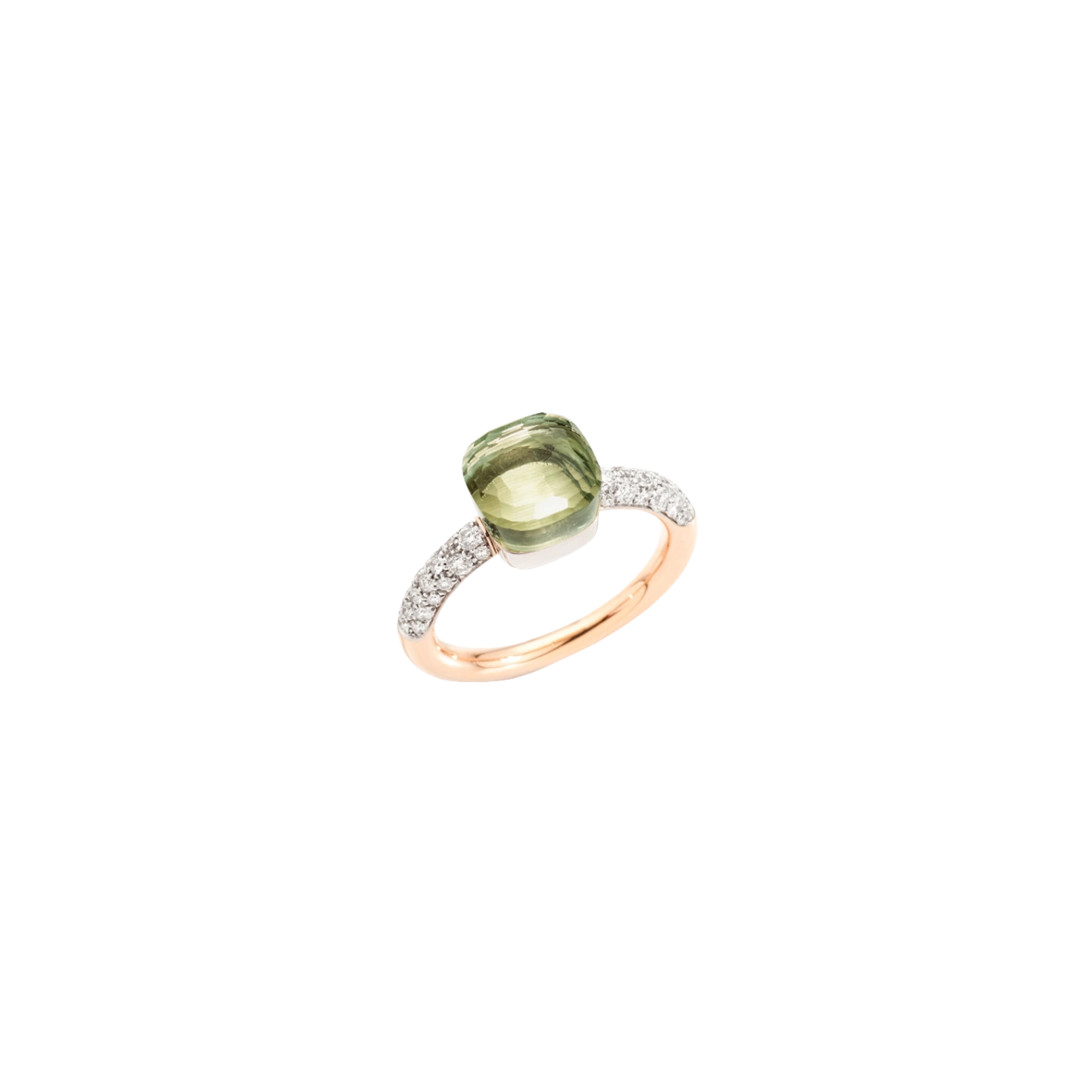 POMELLATO NUDO PETIT - ANELLO IN ORO ROSA E BIANCO CON DIAMANTI E PRASIOLITE - A.B704/O6B9PA - PAB7040O6WHRDB0PA