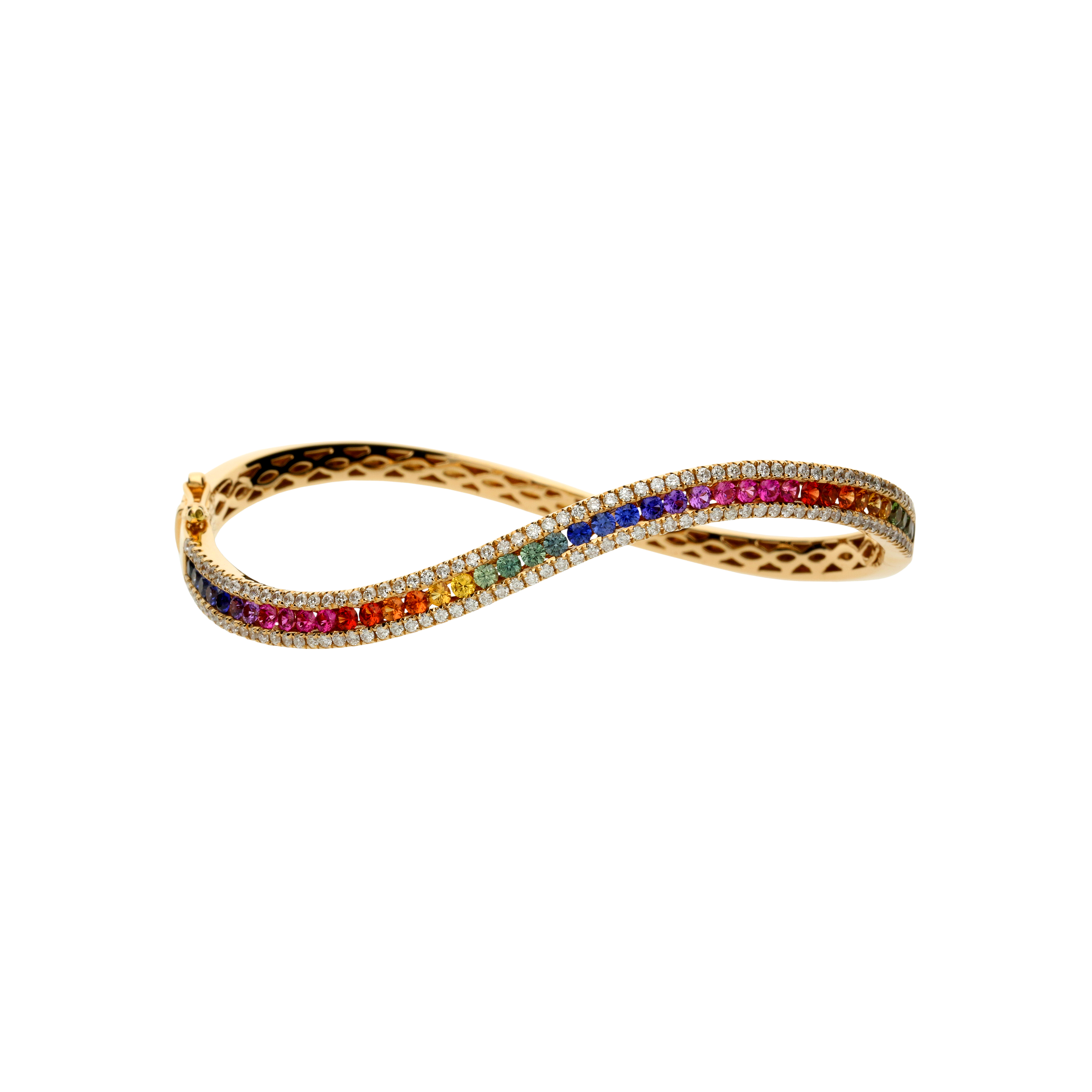 BRACCIALE ONDA IN ORO ROSA CON ZAFFIRI MULTICOLOR E DIAMANTI BIANCHI - A00242RB11