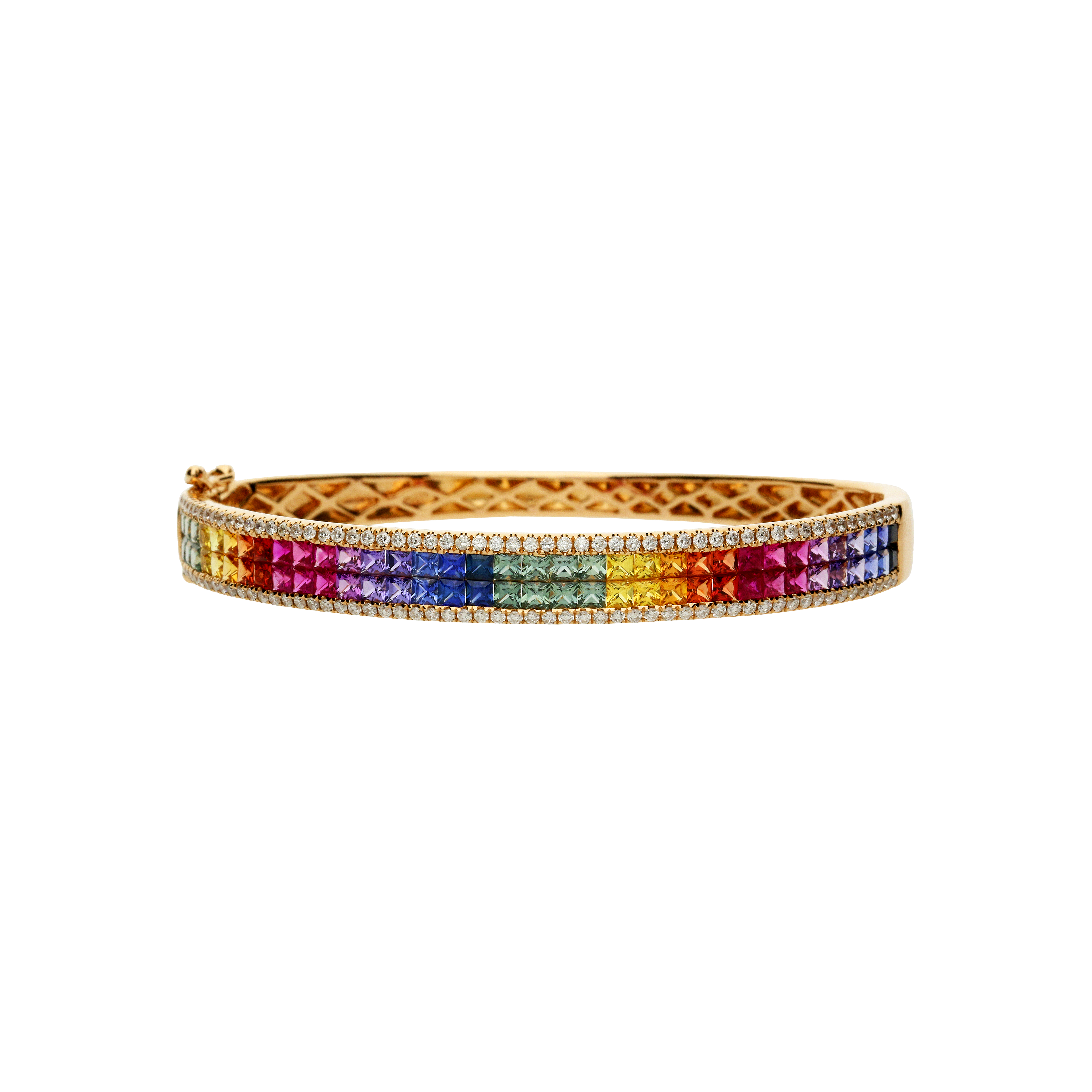 BRACCIALE RIGIDO IN ORO ROSA CON ZAFFIRI MULTICOLOR E DIAMANTI BIANCHI - A00283RB11