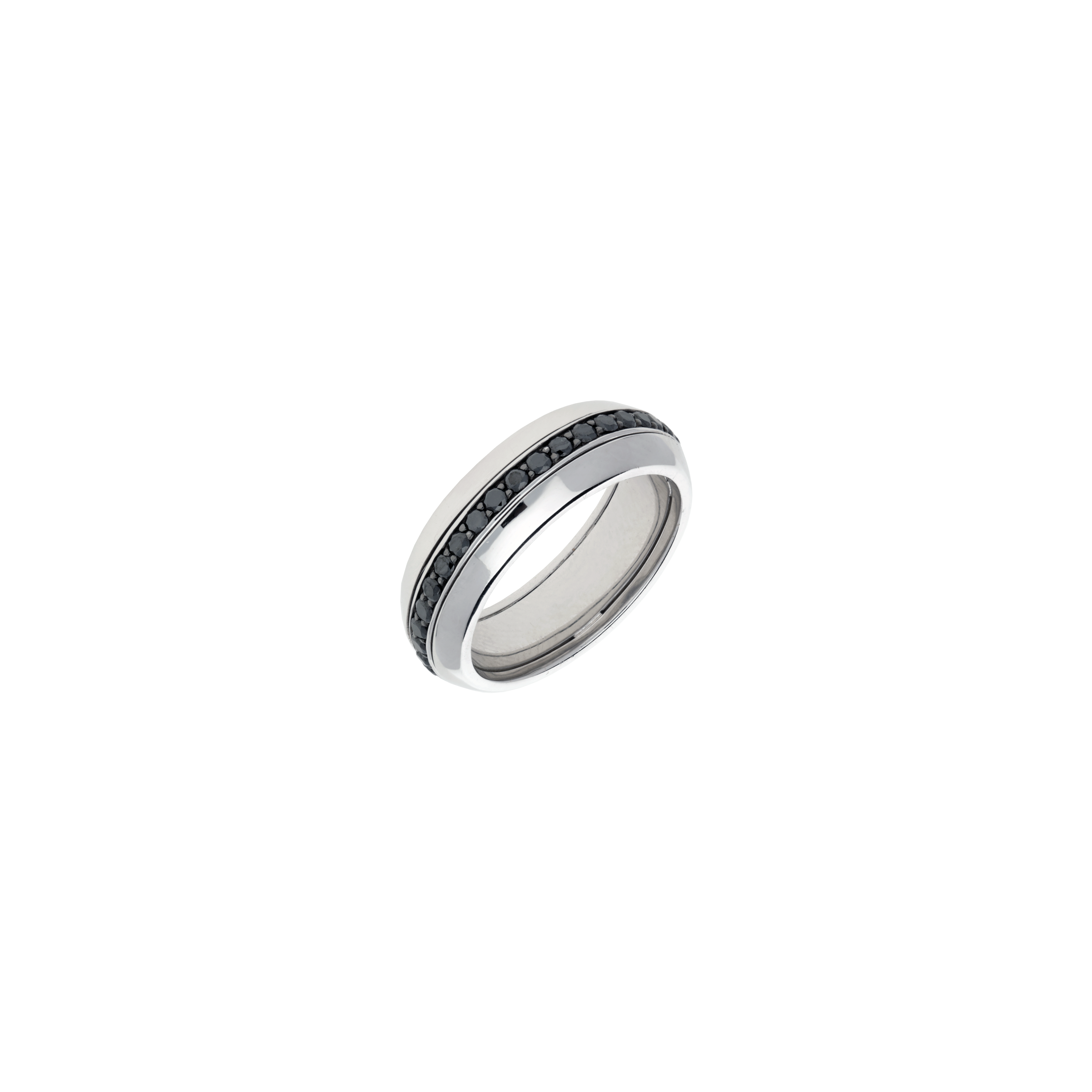 ANELLO FEDE ALTA IN ORO BIANCO CON DIAMANTI NERI A GIRO INTERO - VR09487DK14W