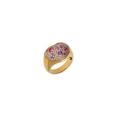 ANELLO CUORE IN ORO ROSA CON PAVÈ DI DIAMANTI E ZAFFIRI ROSA - VR22698DSPP