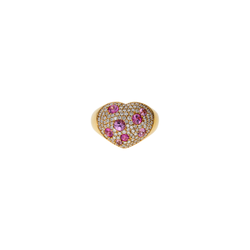 ANELLO CUORE IN ORO ROSA CON PAVÈ DI DIAMANTI E ZAFFIRI ROSA - VR22698DSPP