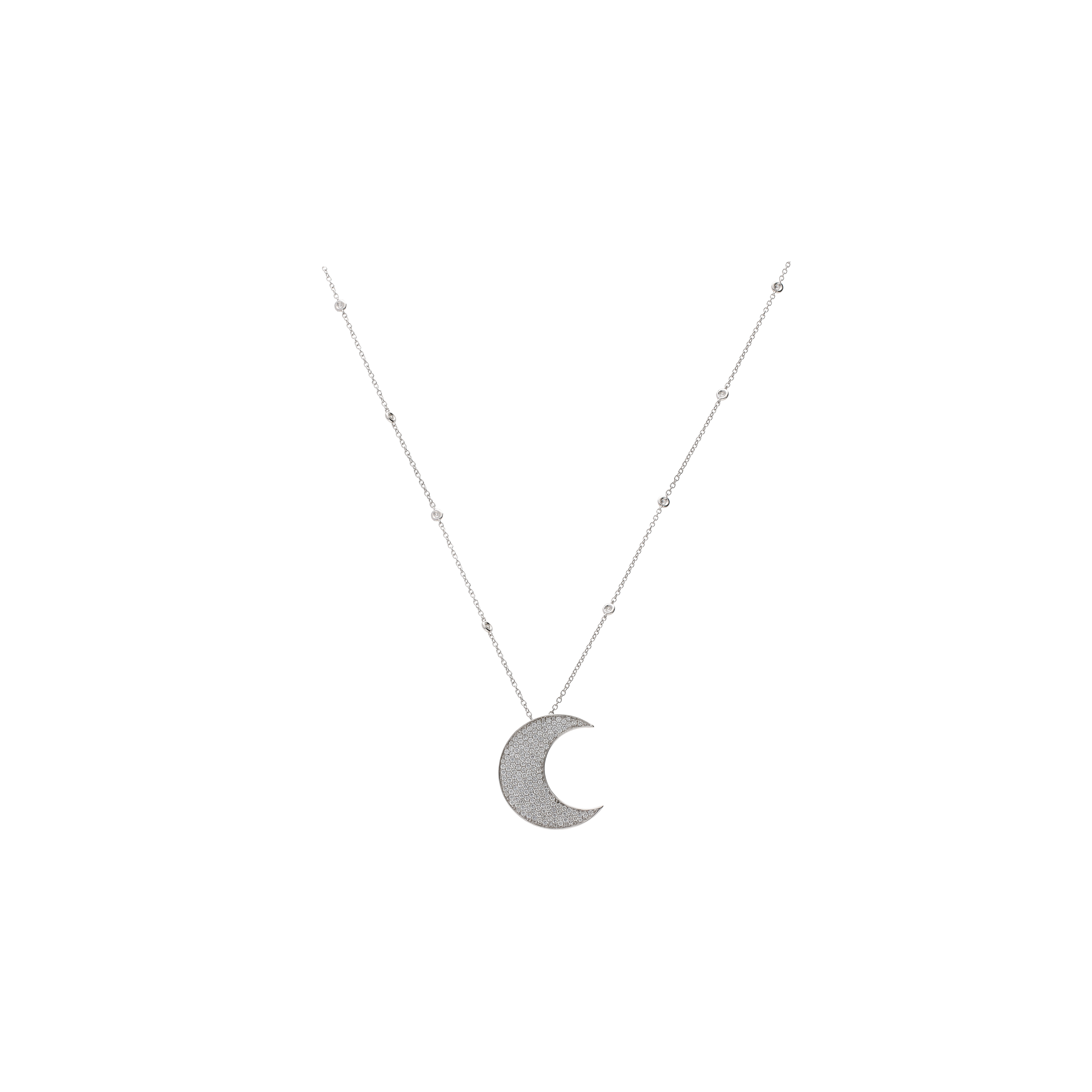 COLLANA IN ORO BIANCO E DIAMANTI CON PENDENTE LUNA IN PAVÉ DI DIAMANTI - MN3773DW1