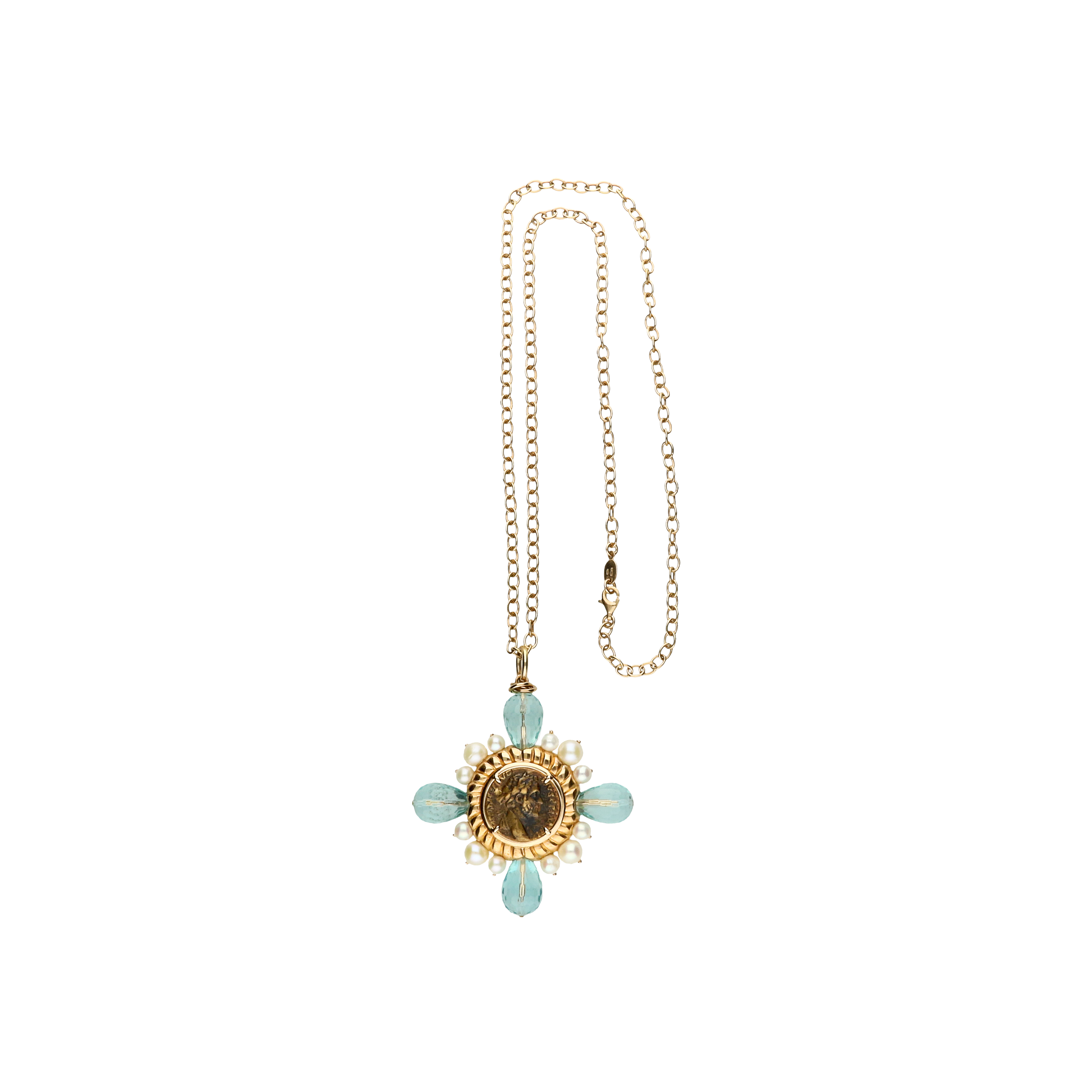 COLLANA IN ARGENTO DORATO CON PERLE E ACQUAMARINA - GR2419AG