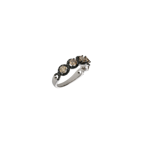 ANELLO IN ORO BIANCO CON DIAMANTI BROWN E DIAMANTI NERI - VR22384DKDBW