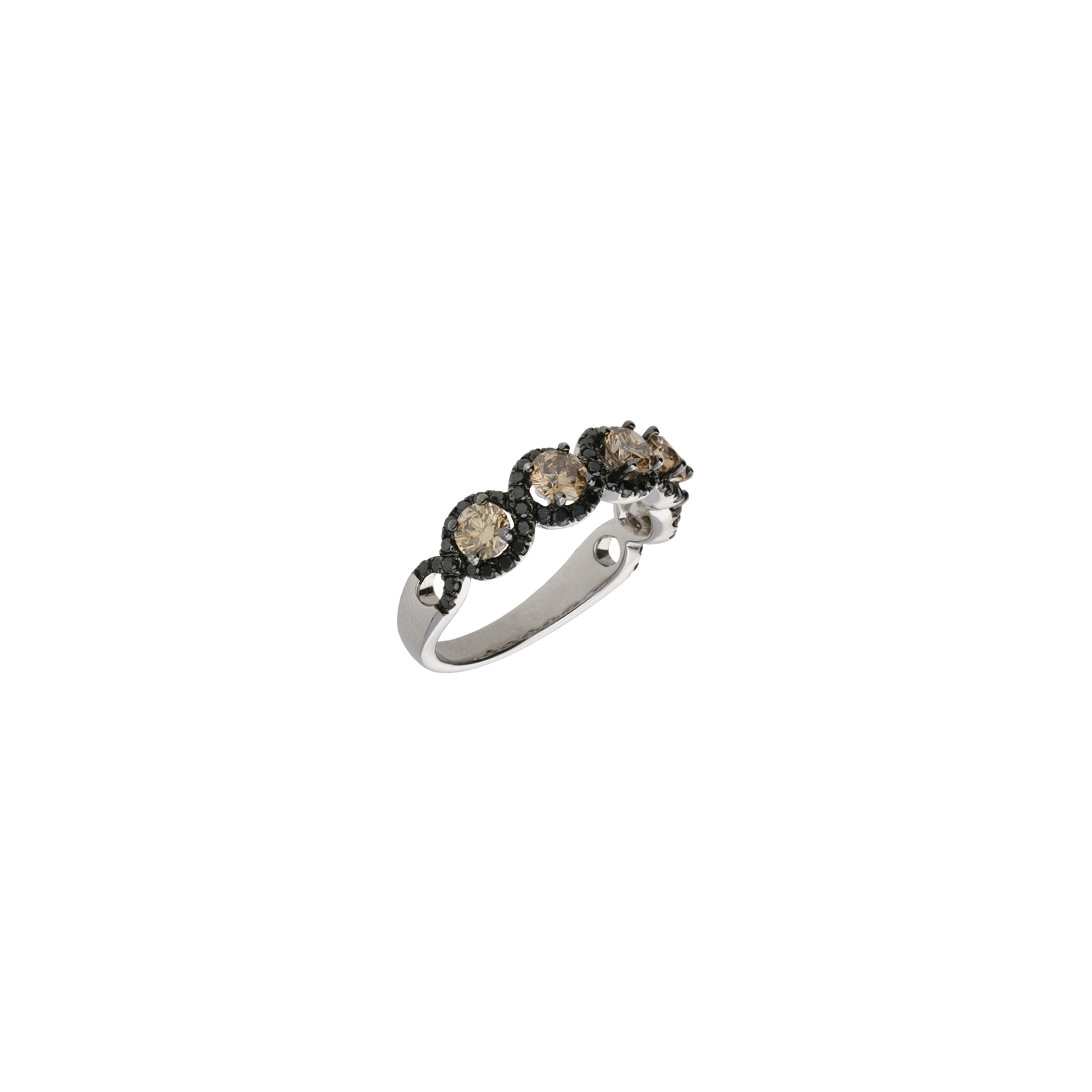 ANELLO IN ORO BIANCO CON DIAMANTI BROWN E DIAMANTI NERI - VR22384DKDBW